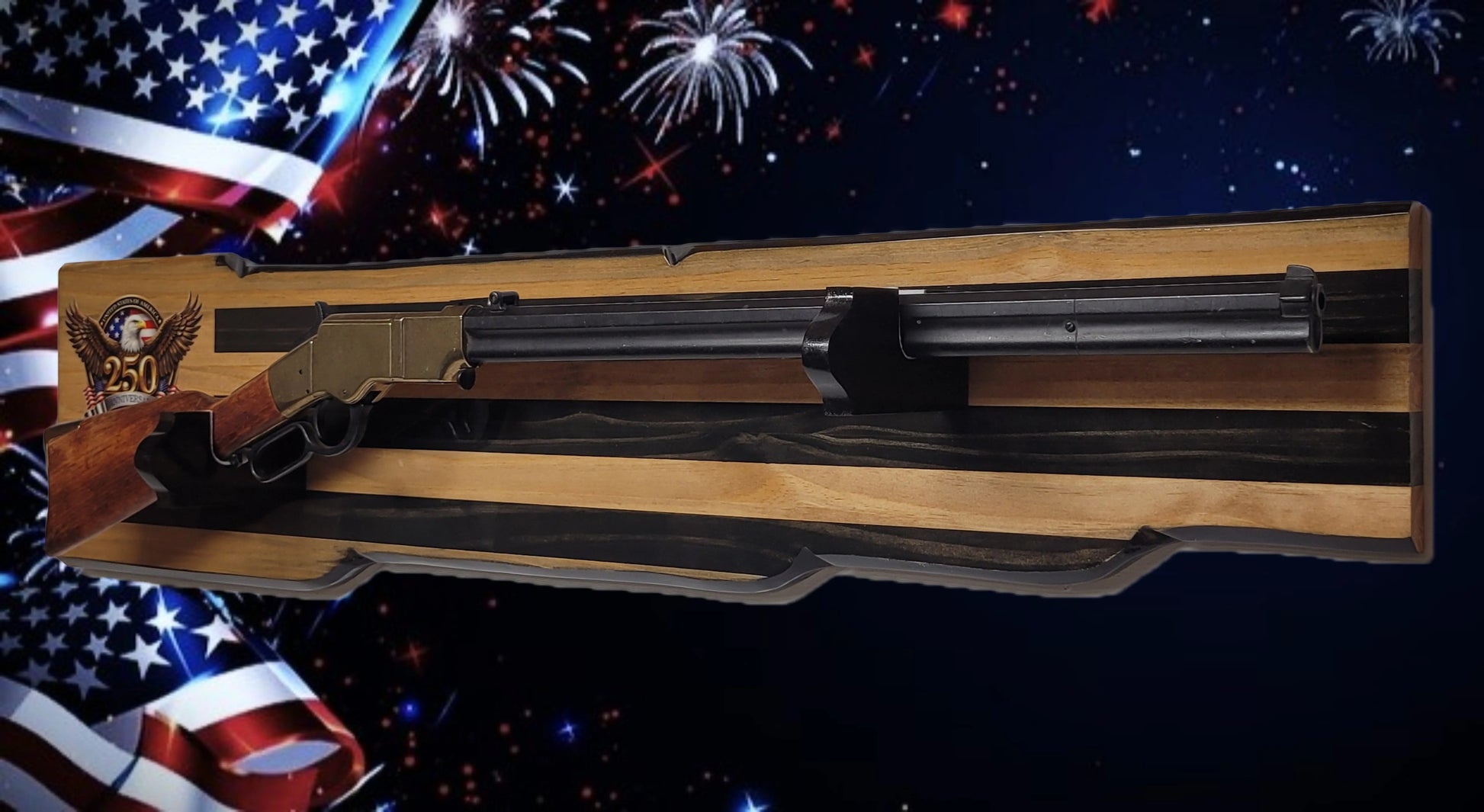 Walker Wood Gifts Gun Display Rustic 250th Bicentennial Lever Action Gun Display Faux Live Edge Pine Collectors Gift