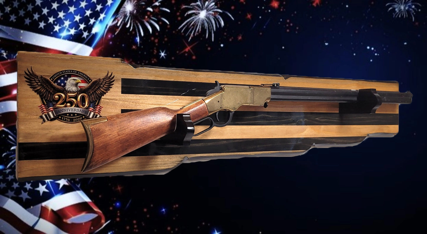 Walker Wood Gifts Gun Display Rustic 250th Bicentennial Lever Action Gun Display Faux Live Edge Pine Collectors Gift
