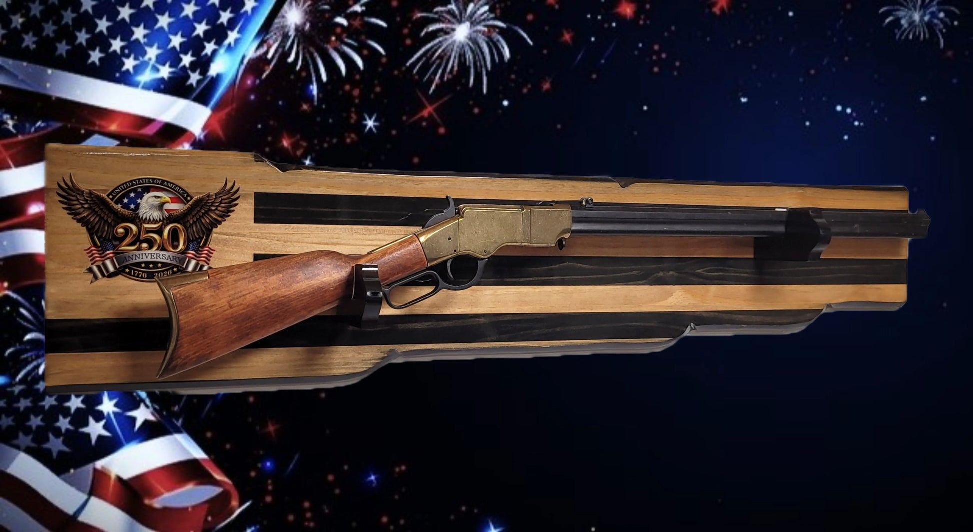 Walker Wood Gifts Gun Display Rustic 250th Bicentennial Lever Action Gun Display Faux Live Edge Pine Collectors Gift