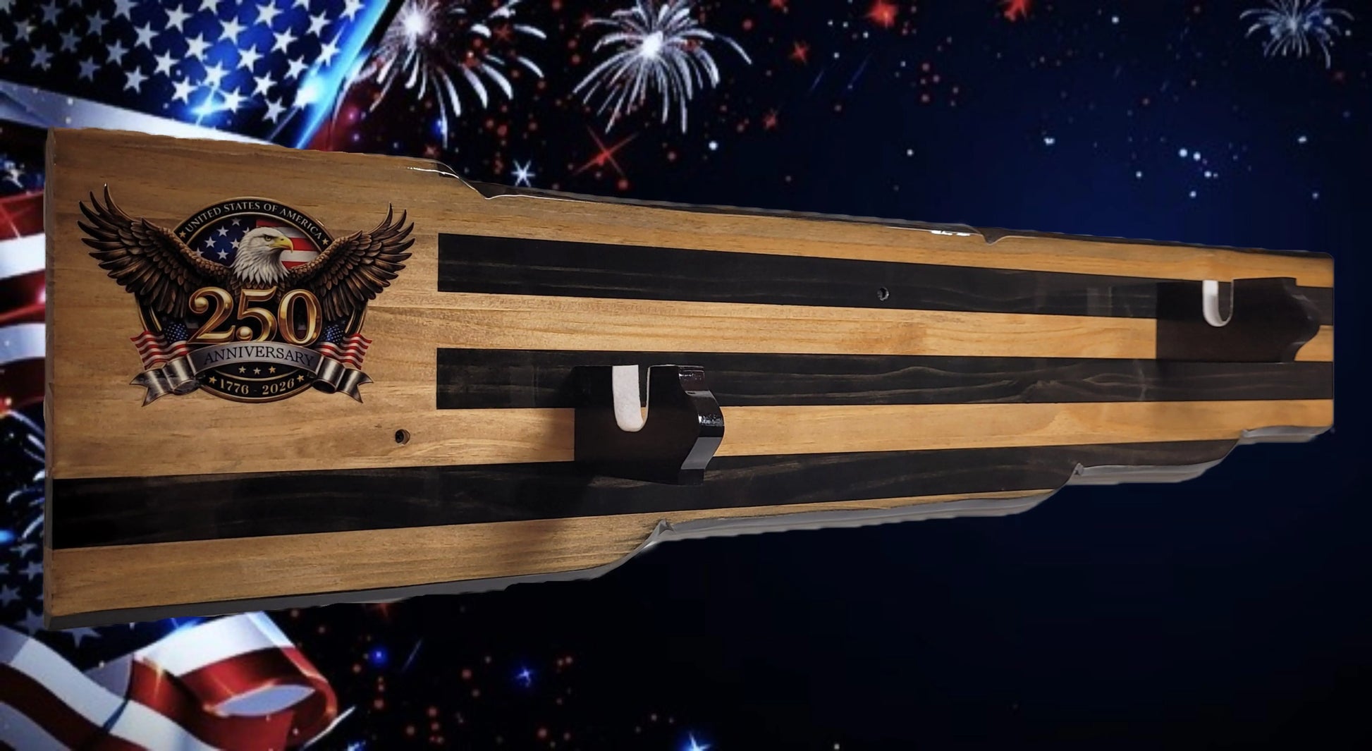 Walker Wood Gifts Gun Display Rustic 250th Bicentennial Lever Action Gun Display Faux Live Edge Pine Collectors Gift