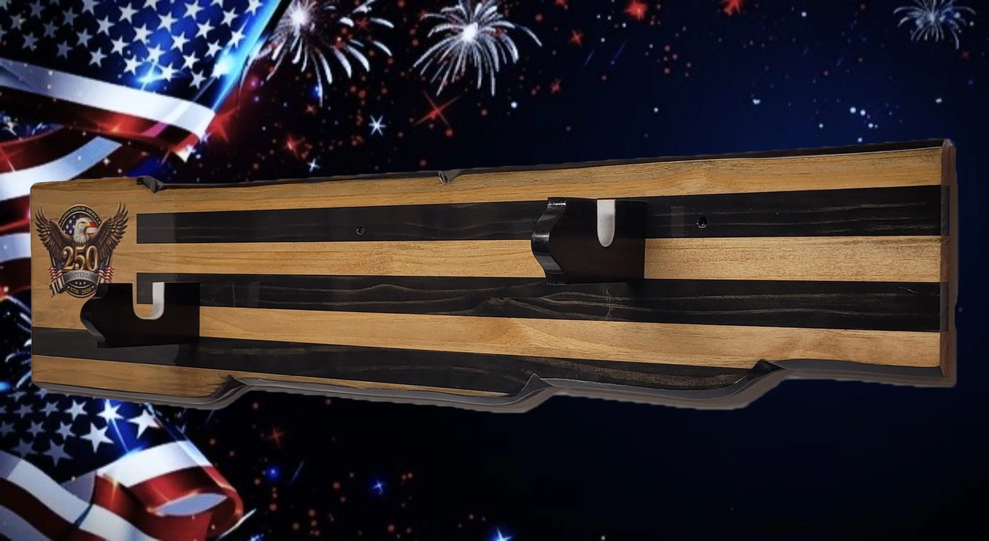 Walker Wood Gifts Gun Display Rustic 250th Bicentennial Lever Action Gun Display Faux Live Edge Pine Collectors Gift
