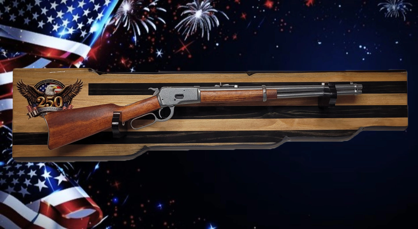 Walker Wood Gifts Gun Display Rustic 250th Bicentennial Lever Action Gun Display Faux Live Edge Pine Collectors Gift