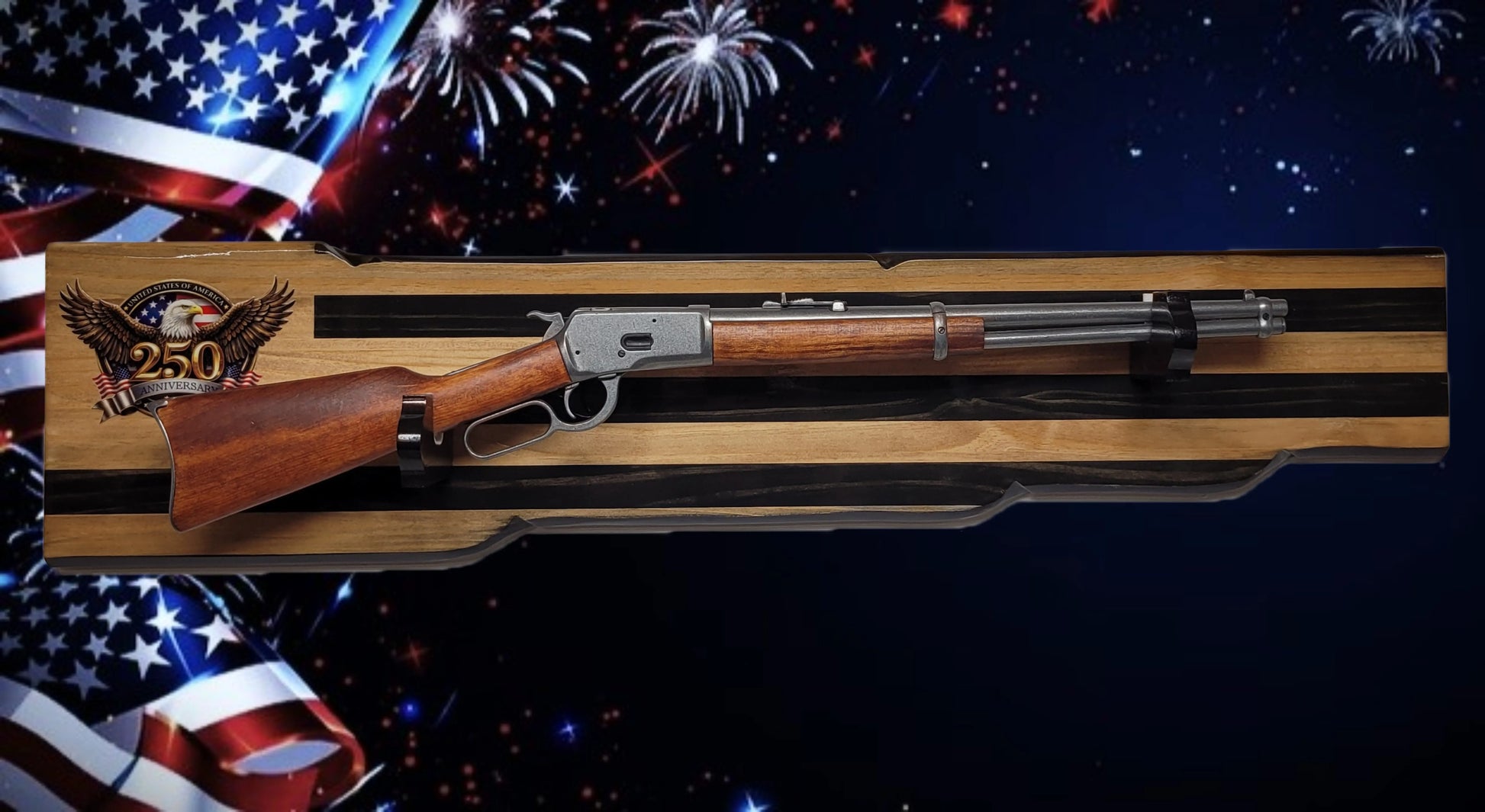Walker Wood Gifts Gun Display Rustic 250th Bicentennial Lever Action Gun Display Faux Live Edge Pine Collectors Gift