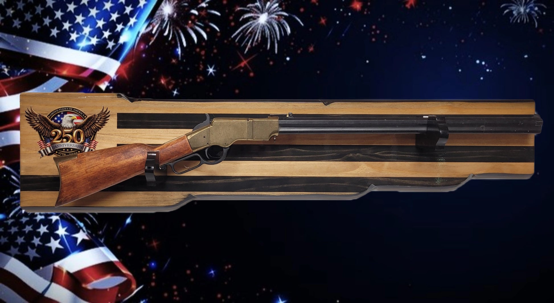 Walker Wood Gifts Gun Display Rustic 250th Bicentennial Lever Action Gun Display Faux Live Edge Pine Collectors Gift