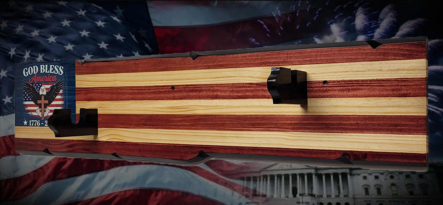 Walker Wood Gifts Gun Display Rustic 250th Freedom American Flag Lever Action Gun Display Faux Live Edge Pine
