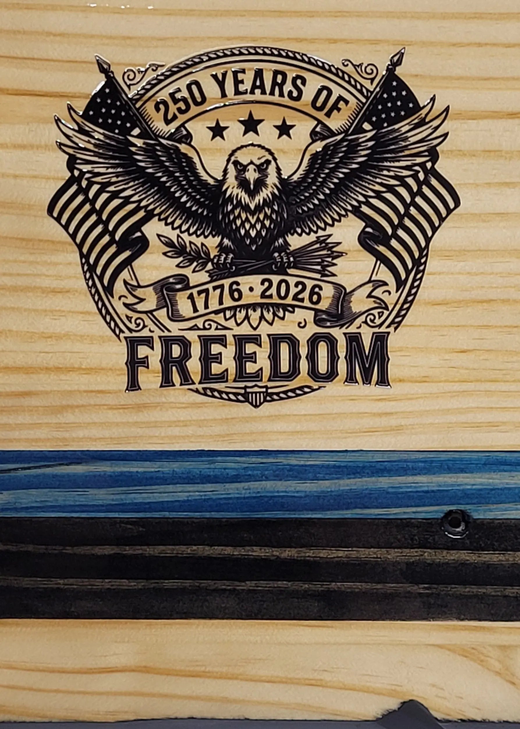Walker Wood Gifts Gun Display Rustic 250th Freedom USA Lever Action Gun Display Blue Line Faux Live Edge Pine