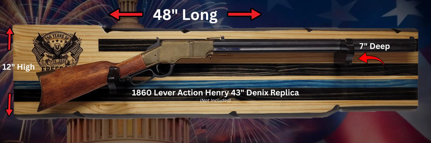 Walker Wood Gifts Gun Display Rustic 250th Freedom USA Lever Action Gun Display Blue Line Faux Live Edge Pine