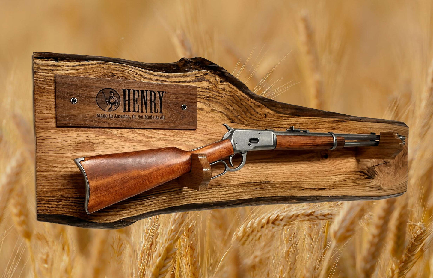 Walker Wood Gifts Gun Display Rustic Beautiful Contoured Live Edge Red Oak Lever Action Henry Gun Display Collectors Gift