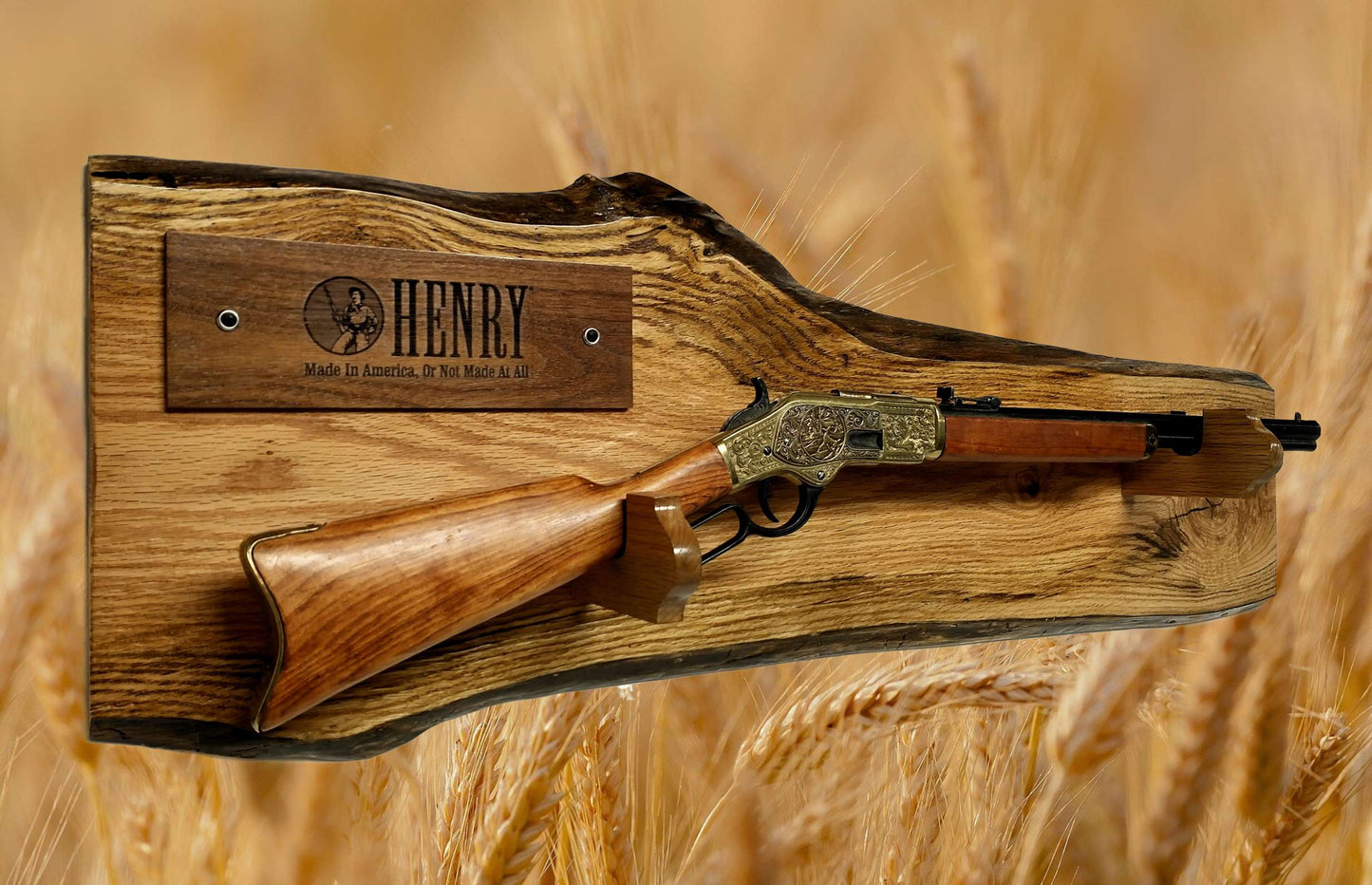 Walker Wood Gifts Gun Display Rustic Beautiful Contoured Live Edge Red Oak Lever Action Henry Gun Display Collectors Gift