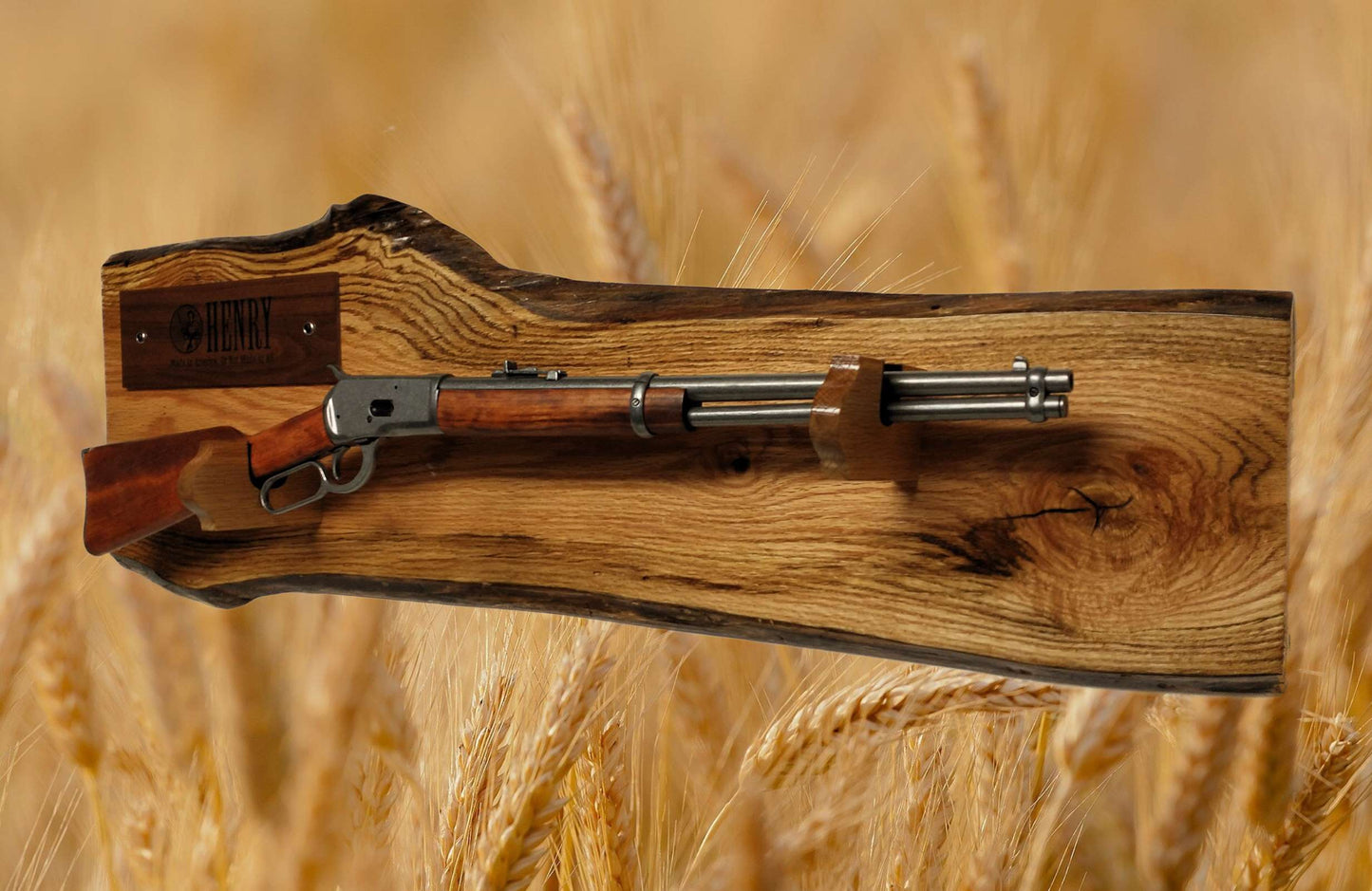 Walker Wood Gifts Gun Display Rustic Beautiful Contoured Live Edge Red Oak Lever Action Henry Gun Display Collectors Gift