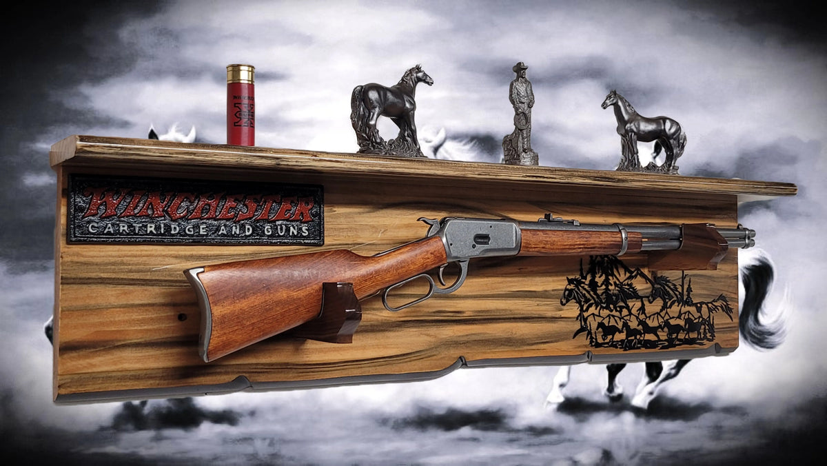 Walker Wood Gifts Gun Display Rustic Faux Live Edge Knotty Pine Rifle Wall Display with Deep Shelf