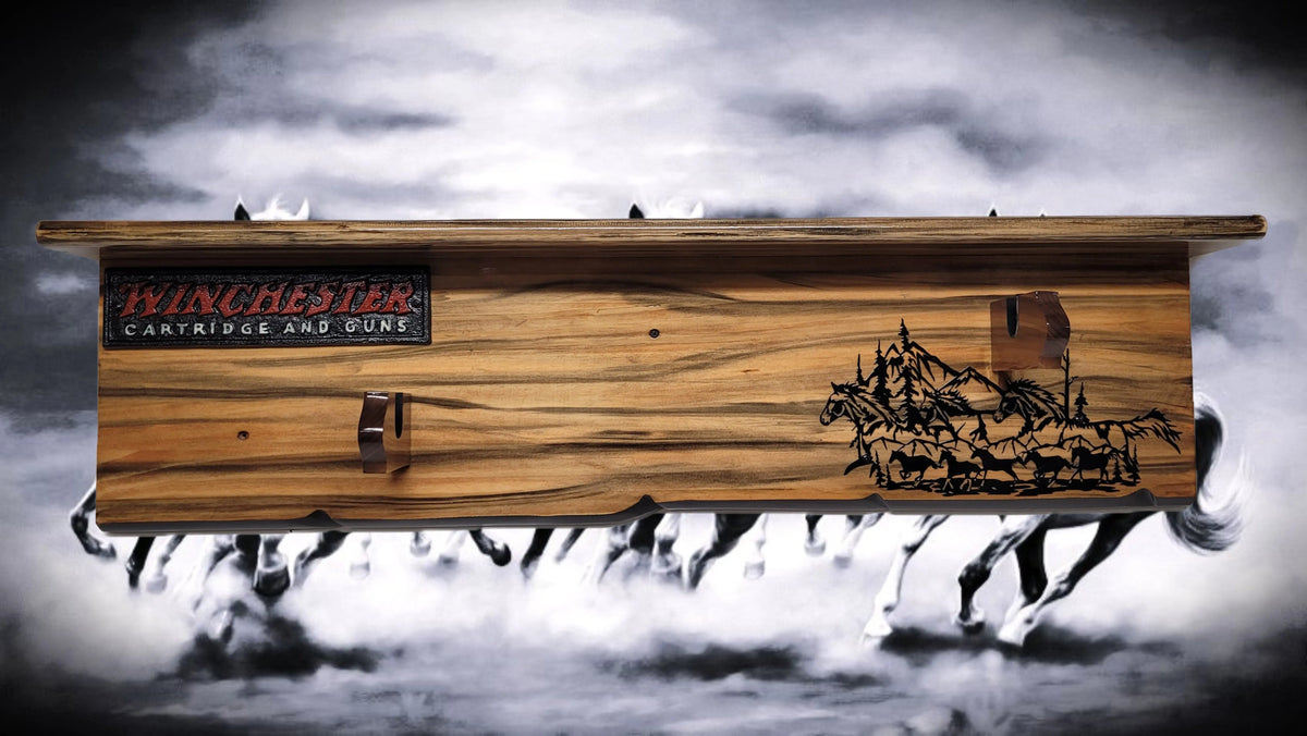 Walker Wood Gifts Gun Display Rustic Faux Live Edge Knotty Pine Rifle Wall Display with Deep Shelf