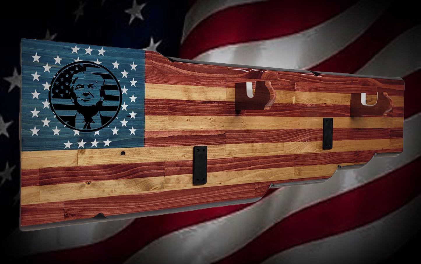 Walker Wood Gifts Gun Display Rustic Faux Live Edge Trump Old Glory Flag Rifle Display Collector Gift