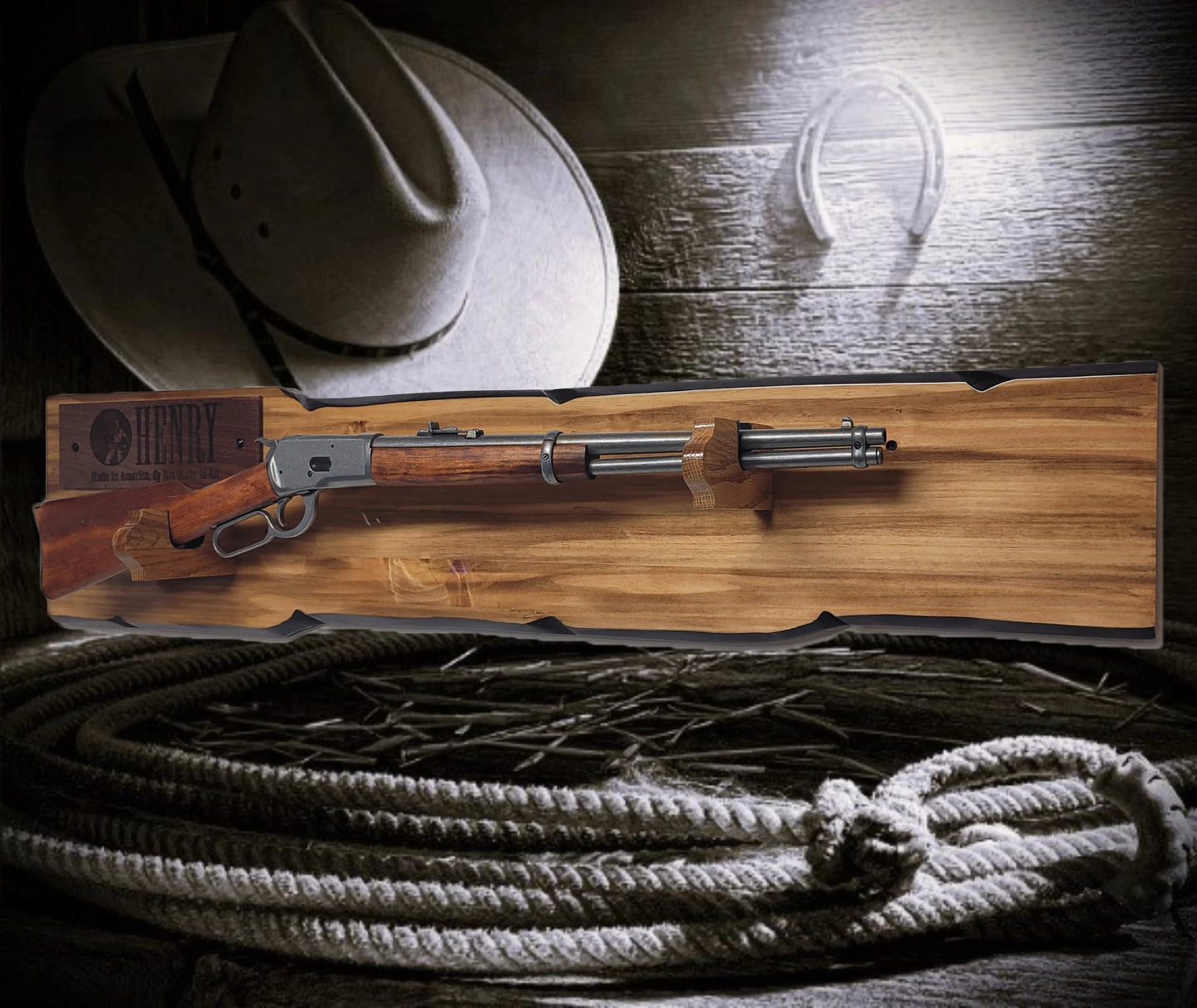 Walker Wood Gifts Gun Display Rustic Lever Action Henry Faux Live Edge Knotty Pine Gun Display Collector Gift