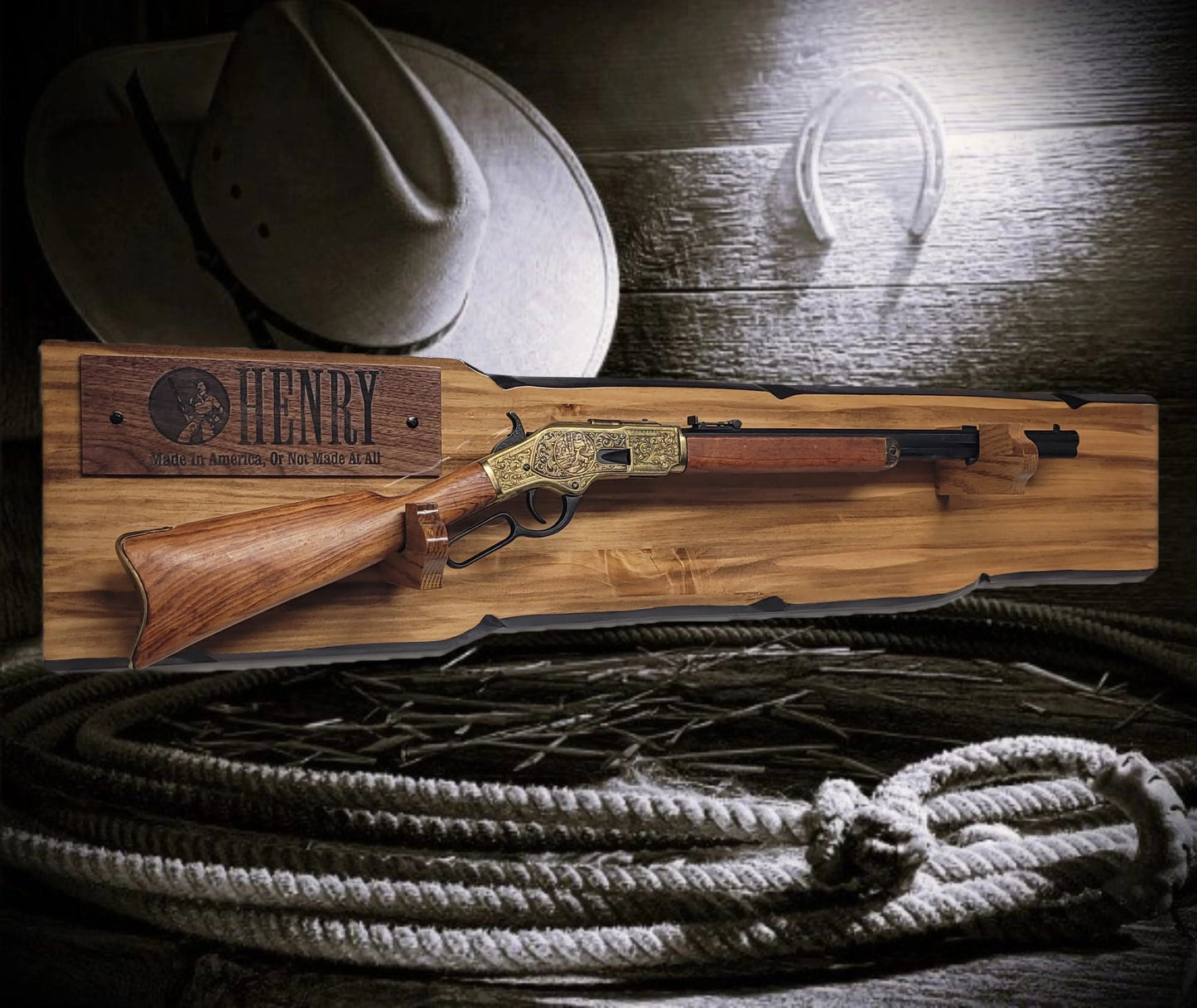 Walker Wood Gifts Gun Display Rustic Lever Action Henry Faux Live Edge Knotty Pine Gun Display Collector Gift