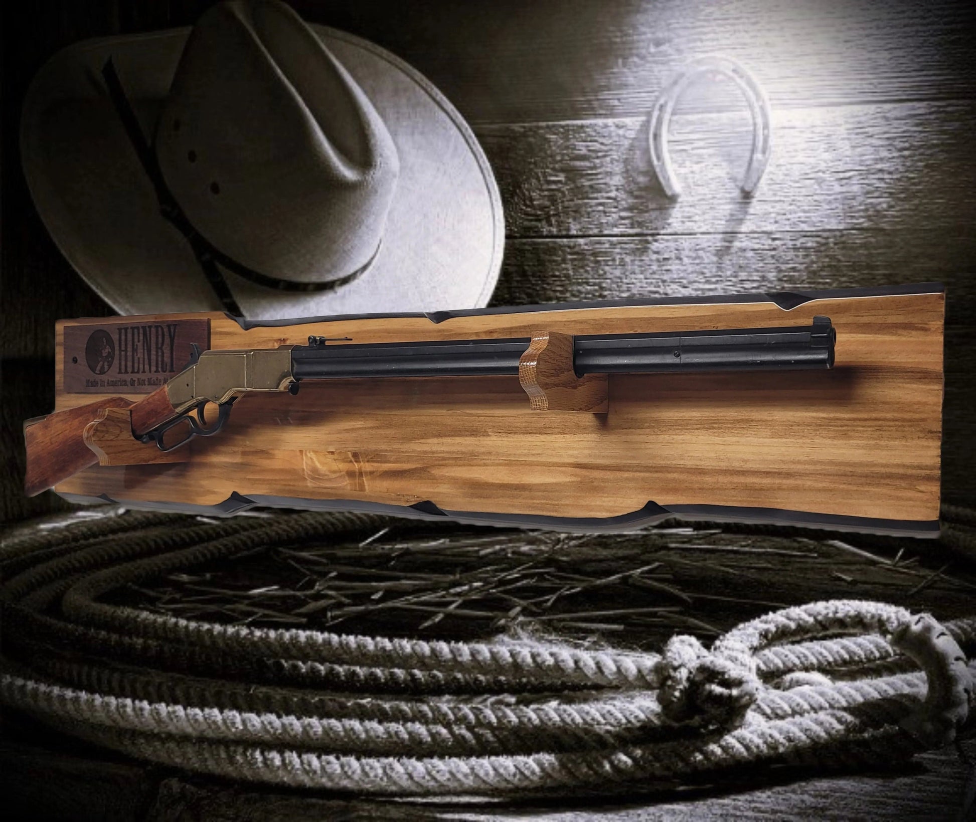 Walker Wood Gifts Gun Display Rustic Lever Action Henry Faux Live Edge Knotty Pine Gun Display Collector Gift