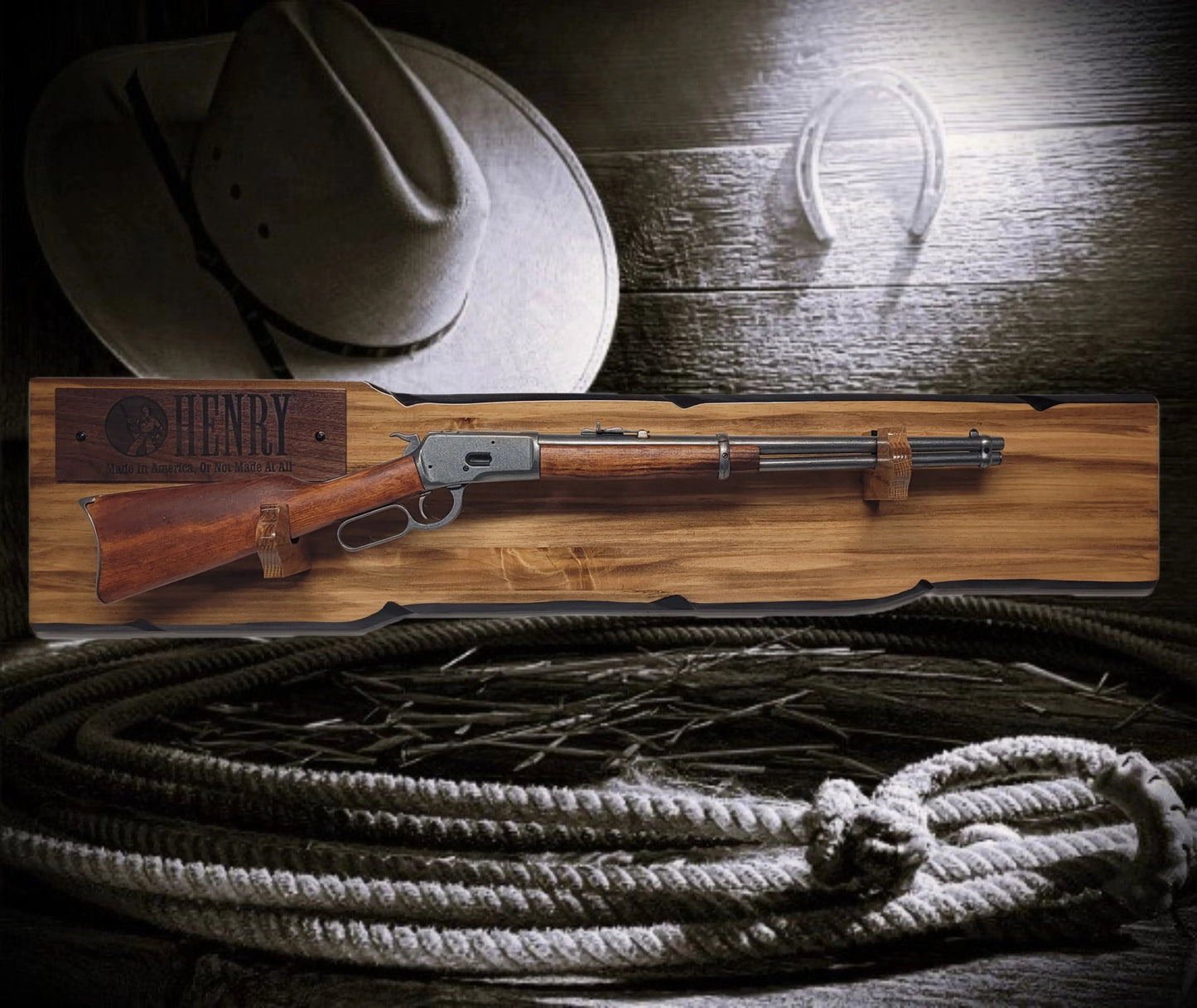 Walker Wood Gifts Gun Display Rustic Lever Action Henry Faux Live Edge Knotty Pine Gun Display Collector Gift