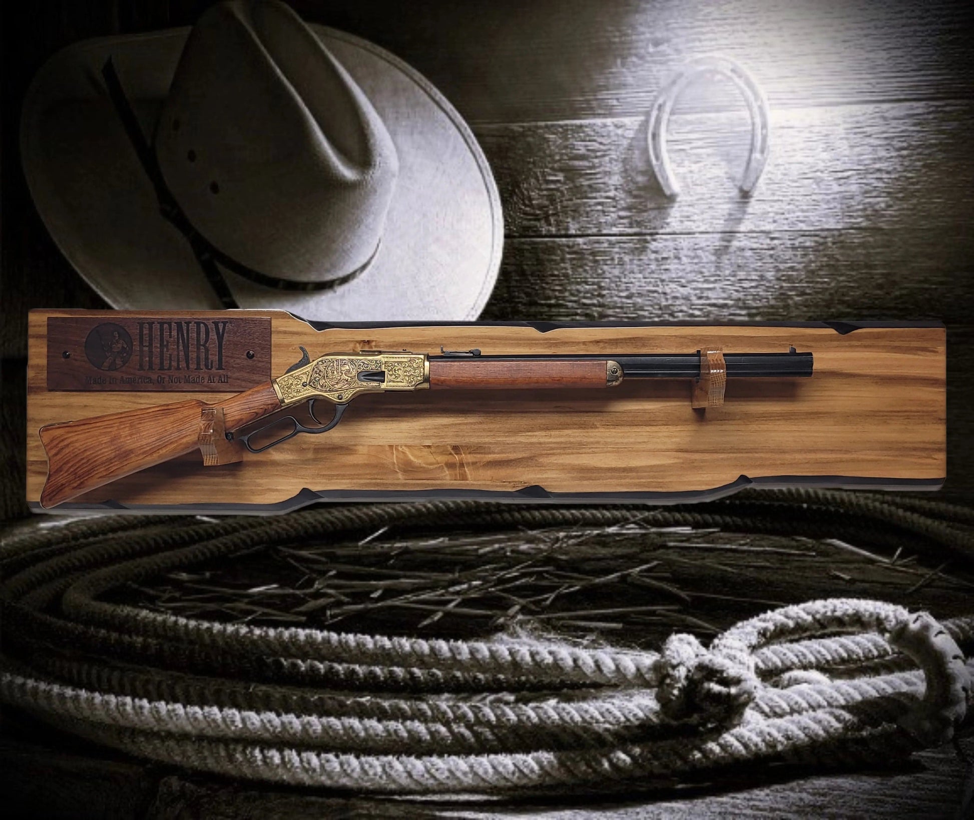 Walker Wood Gifts Gun Display Rustic Lever Action Henry Faux Live Edge Knotty Pine Gun Display Collector Gift