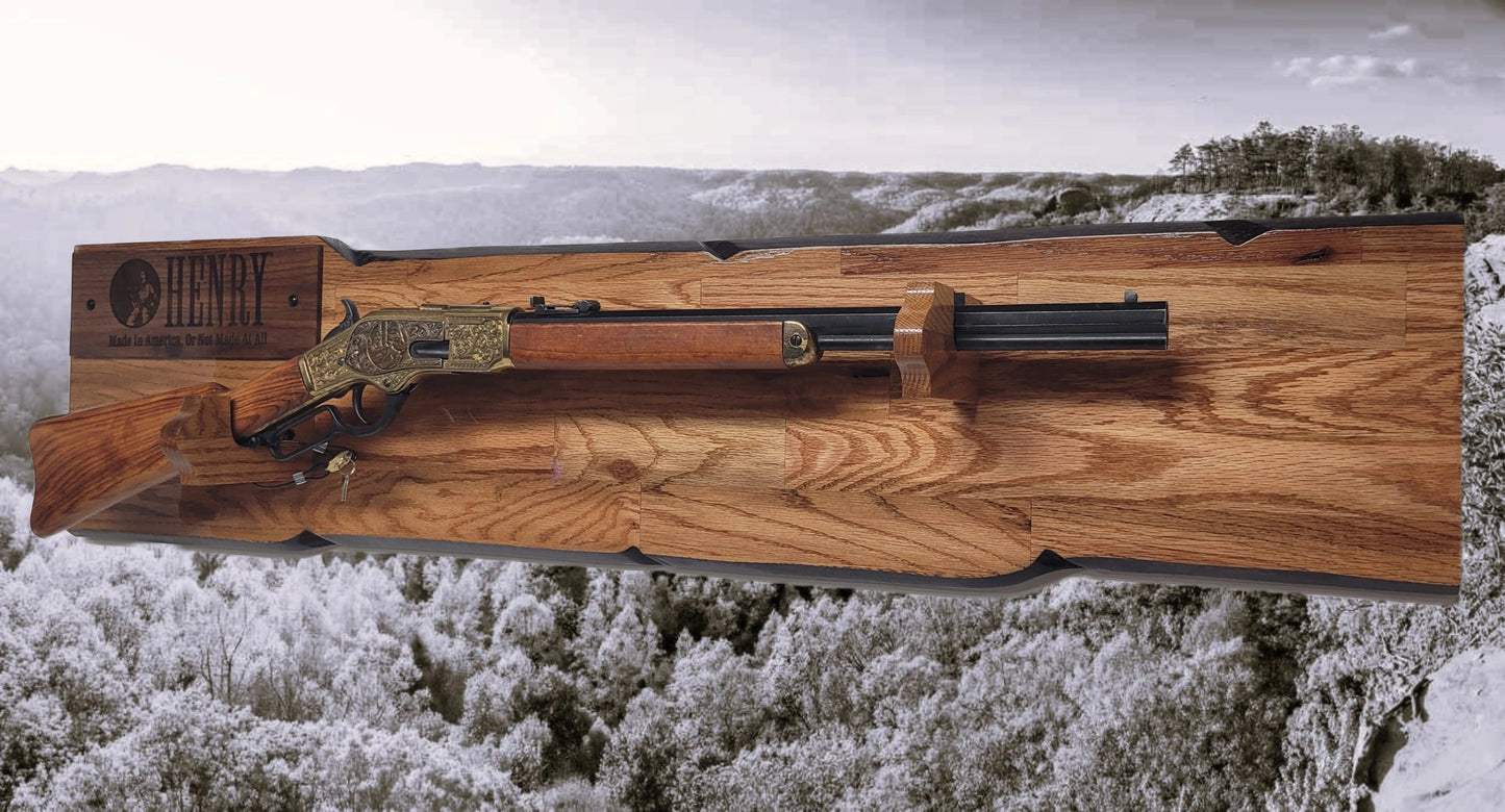Walker Wood Gifts Gun Display Rustic Lever Action Henry Rifle Display Cabin Oak with Lock Collectors Gift