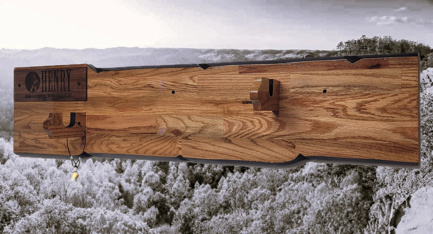 Walker Wood Gifts Gun Display Rustic Lever Action Henry Rifle Display Cabin Oak with Lock Collectors Gift