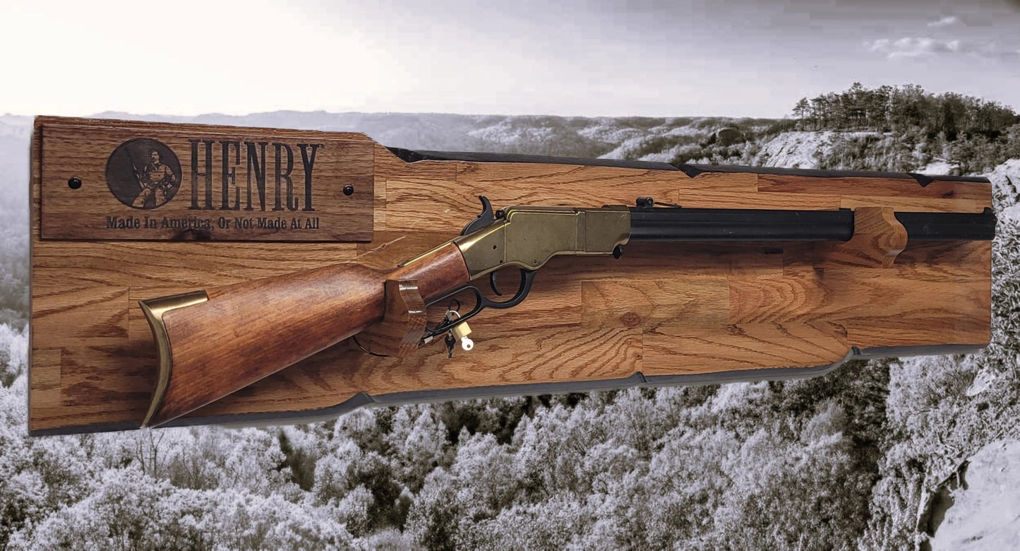 Walker Wood Gifts Gun Display Rustic Lever Action Henry Rifle Display Cabin Oak with Lock Collectors Gift