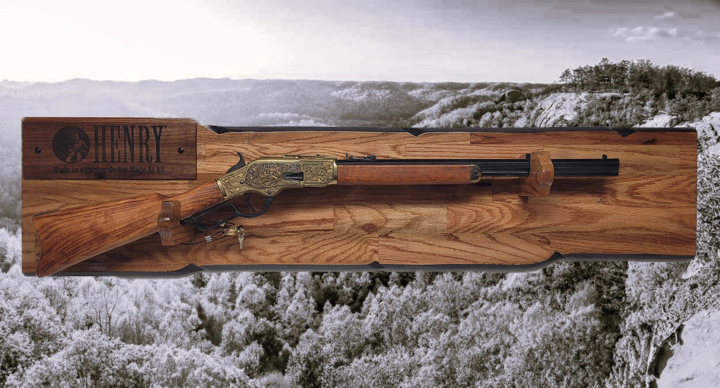Walker Wood Gifts Gun Display Rustic Lever Action Henry Rifle Display Cabin Oak with Lock Collectors Gift