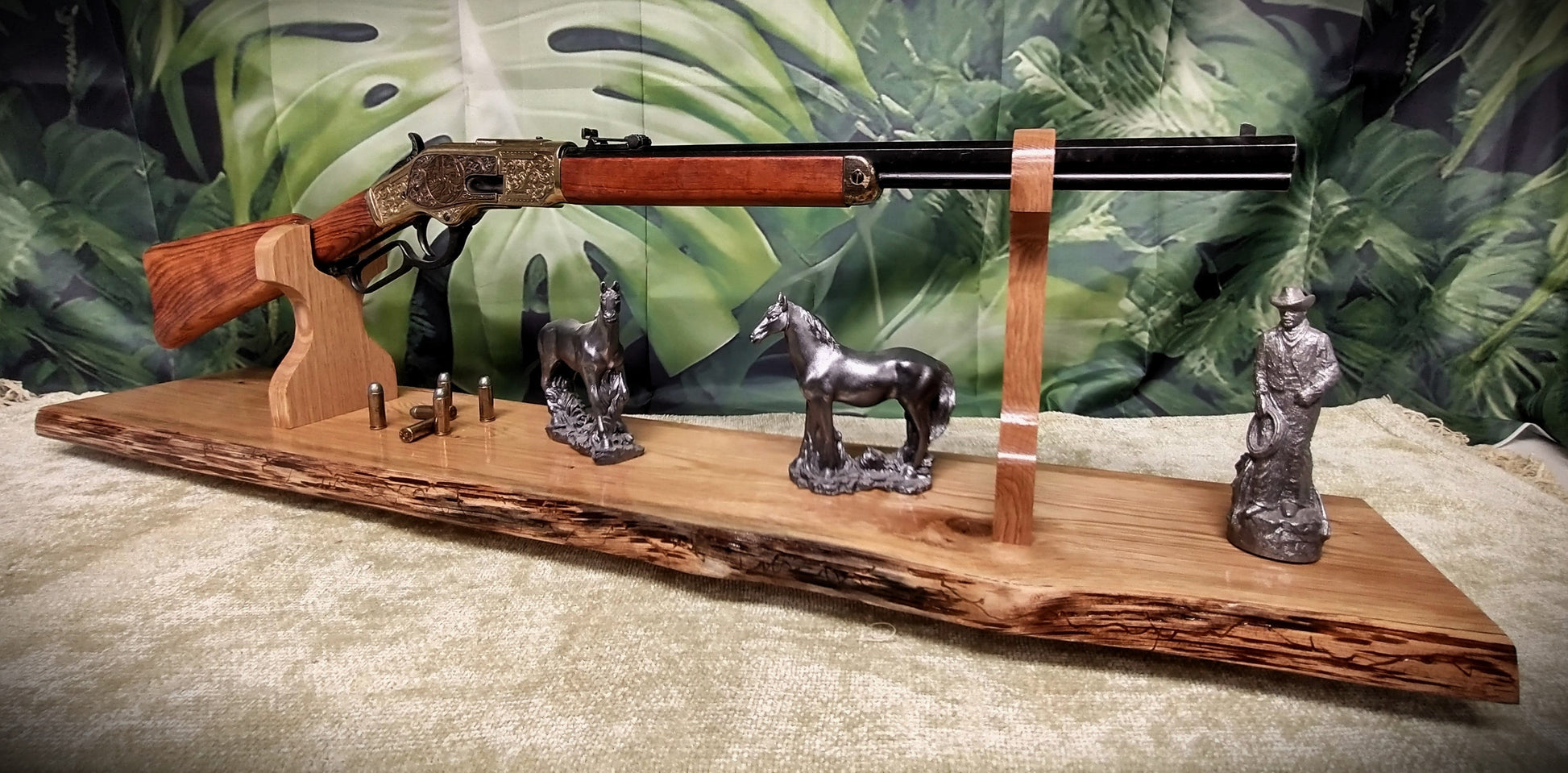 Walker Wood Gifts Gun Display Rustic Lever Action Oak Rifle Display Stand Western Cowboy Decor Gift