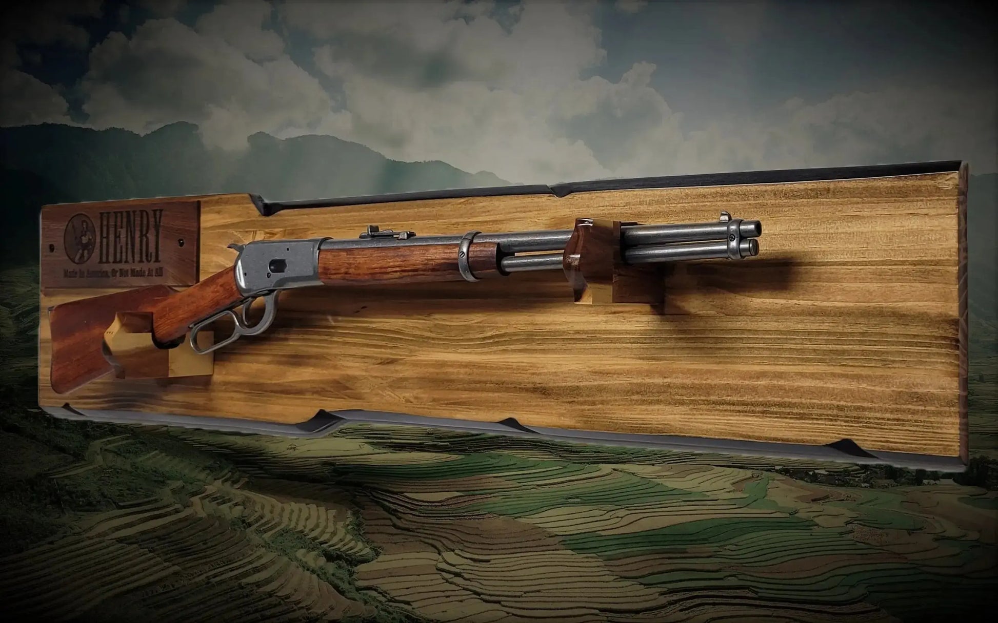 Walker Wood Gifts Gun Display Rustic Lever Action Rifle Display | Handcrafted Rustic Faux Live Edge Knotty Pine Gun Rack Wall Mount Henry Decor Gift