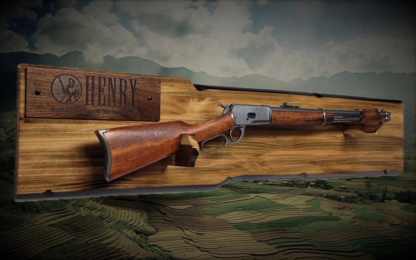 Walker Wood Gifts Gun Display Rustic Lever Action Rifle Display | Handcrafted Rustic Faux Live Edge Knotty Pine Gun Rack Wall Mount Henry Decor Gift