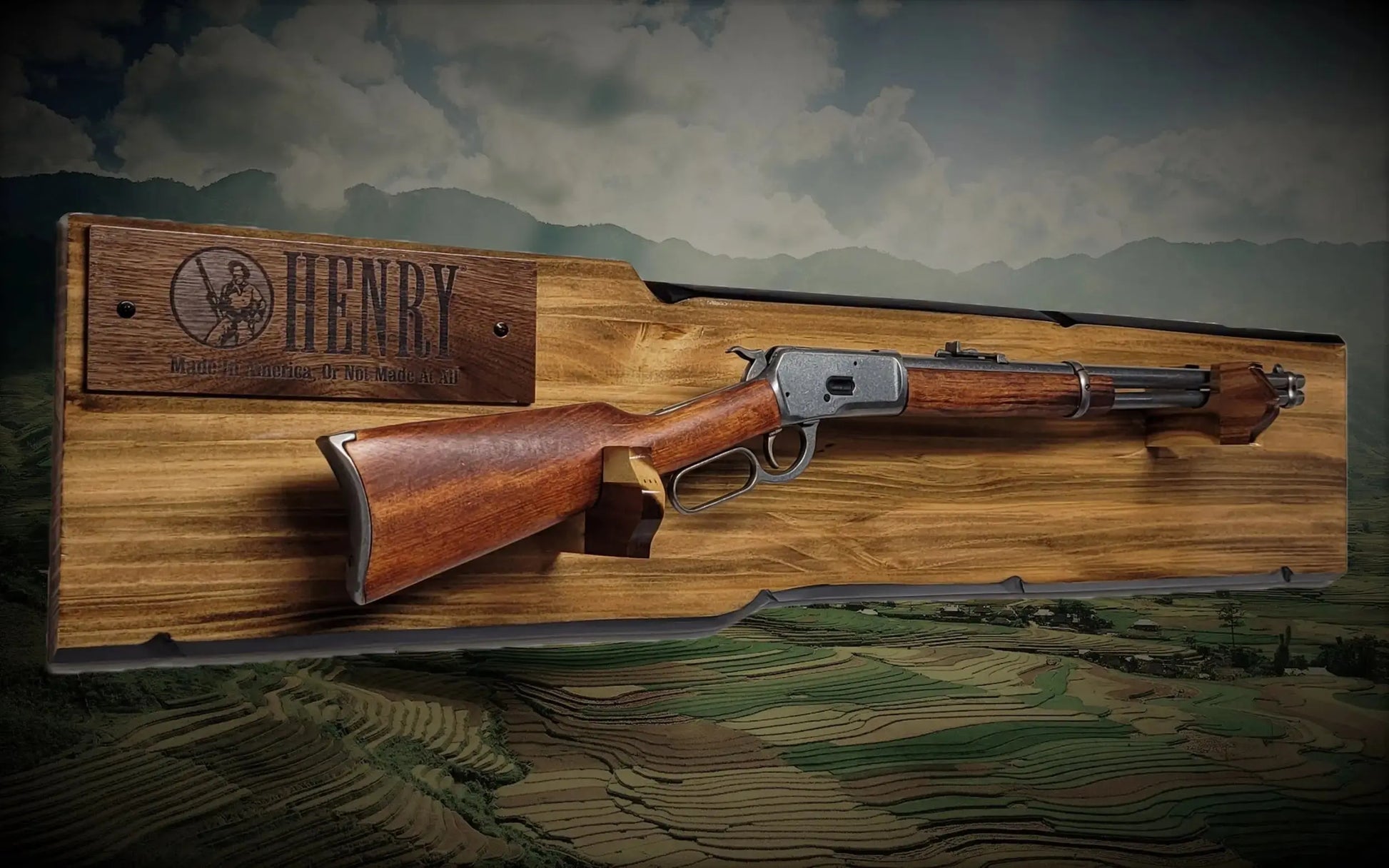Walker Wood Gifts Gun Display Rustic Lever Action Rifle Display | Handcrafted Rustic Faux Live Edge Knotty Pine Gun Rack Wall Mount Henry Decor Gift