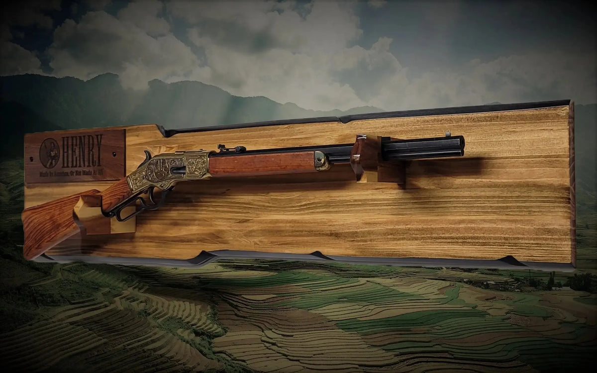 Walker Wood Gifts Gun Display Rustic Lever Action Rifle Display | Handcrafted Rustic Faux Live Edge Knotty Pine Gun Rack Wall Mount Henry Decor Gift