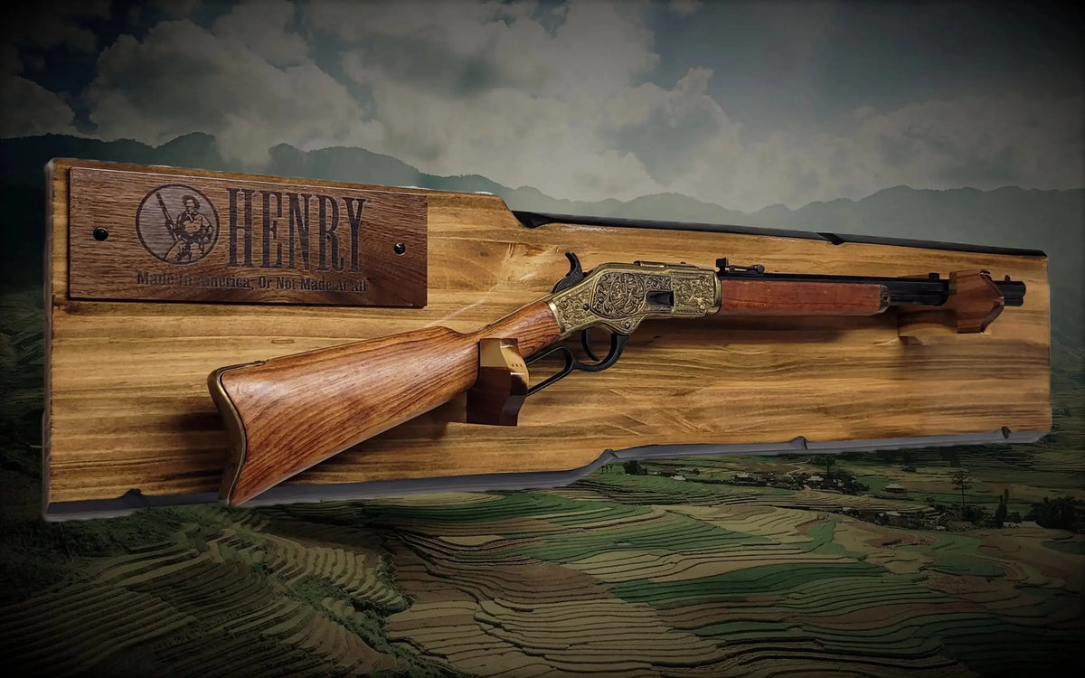 Walker Wood Gifts Gun Display Rustic Lever Action Rifle Display | Handcrafted Rustic Faux Live Edge Knotty Pine Gun Rack Wall Mount Henry Decor Gift