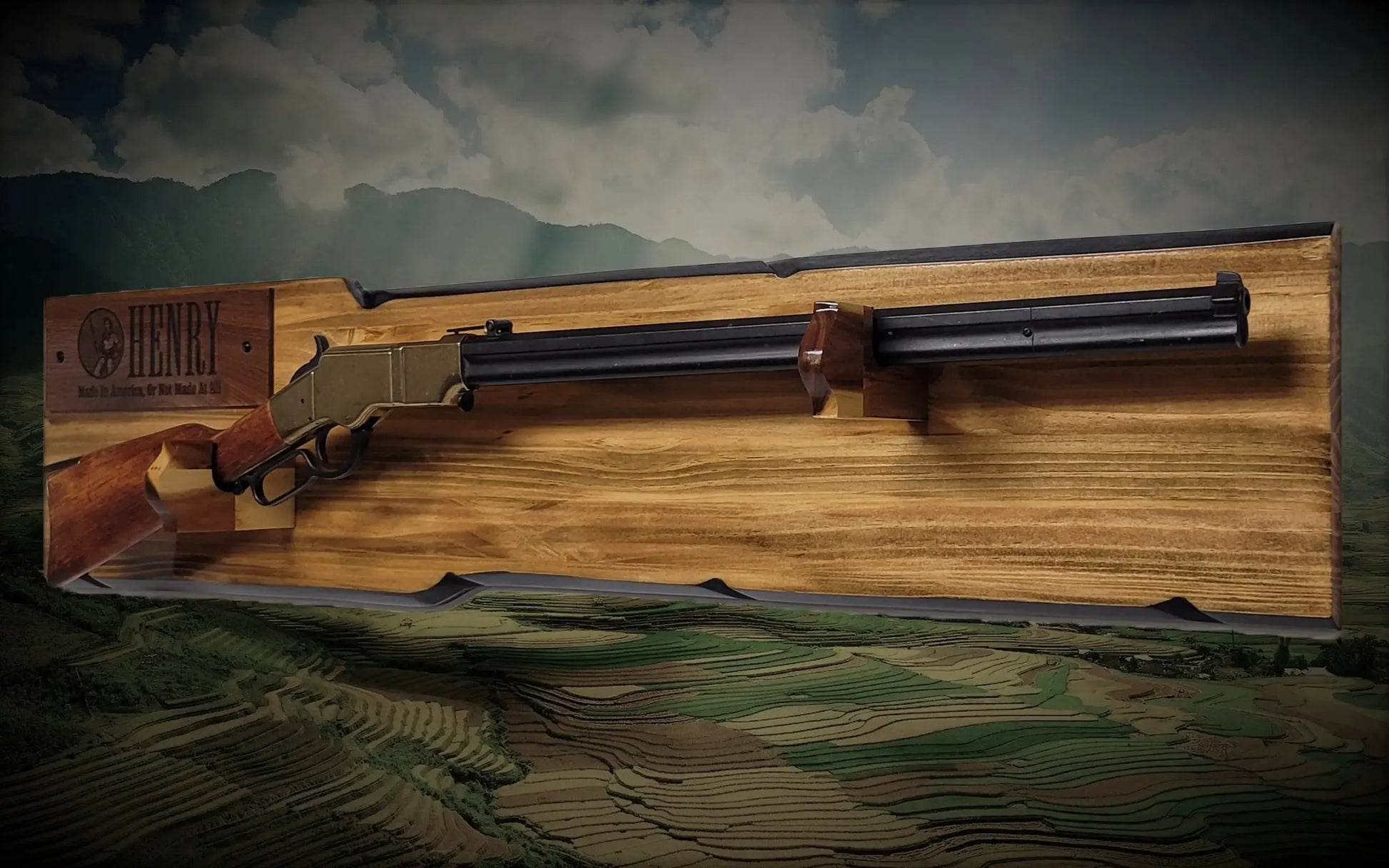 Walker Wood Gifts Gun Display Rustic Lever Action Rifle Display | Handcrafted Rustic Faux Live Edge Knotty Pine Gun Rack Wall Mount Henry Decor Gift