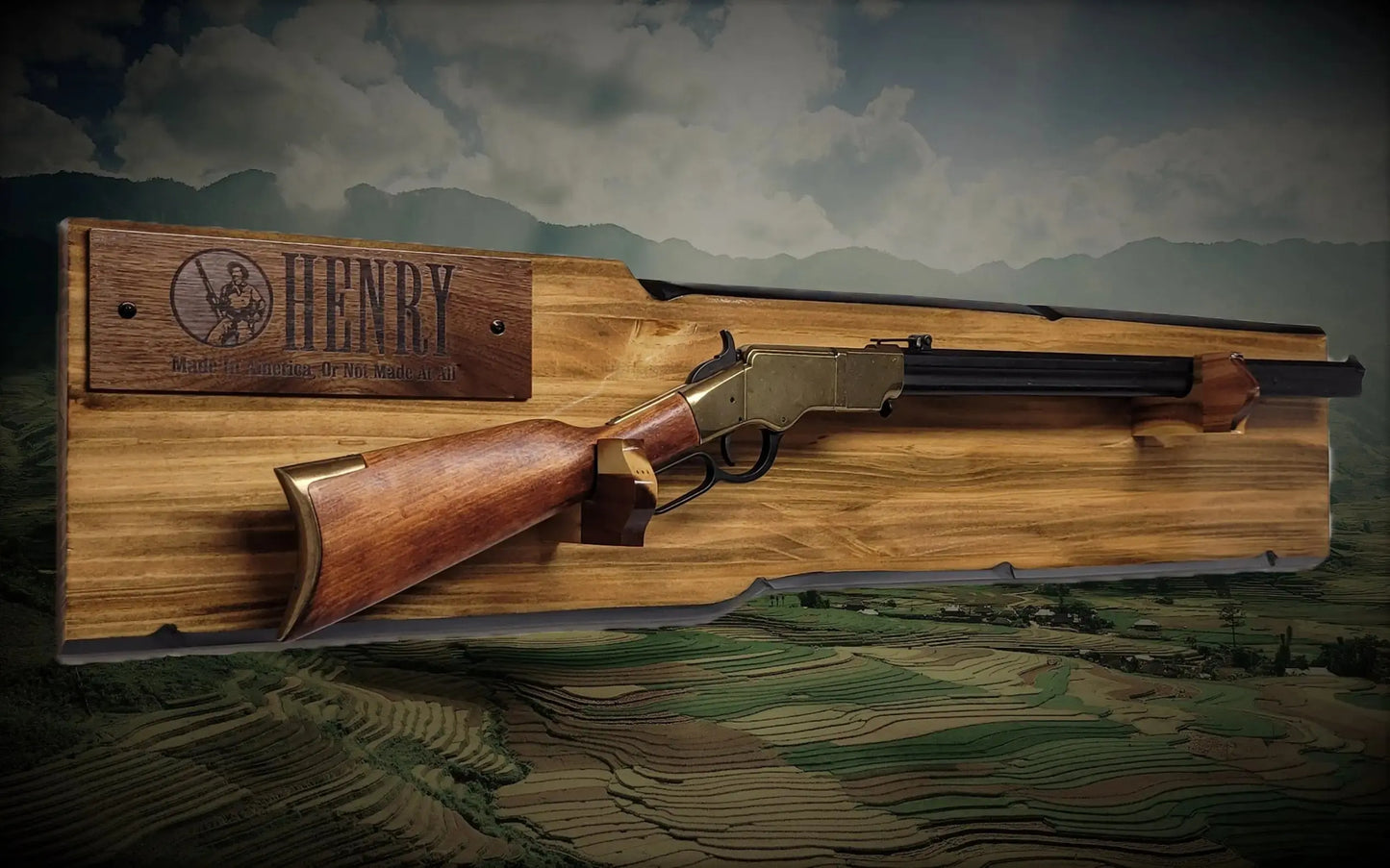 Walker Wood Gifts Gun Display Rustic Lever Action Rifle Display | Handcrafted Rustic Faux Live Edge Knotty Pine Gun Rack Wall Mount Henry Decor Gift