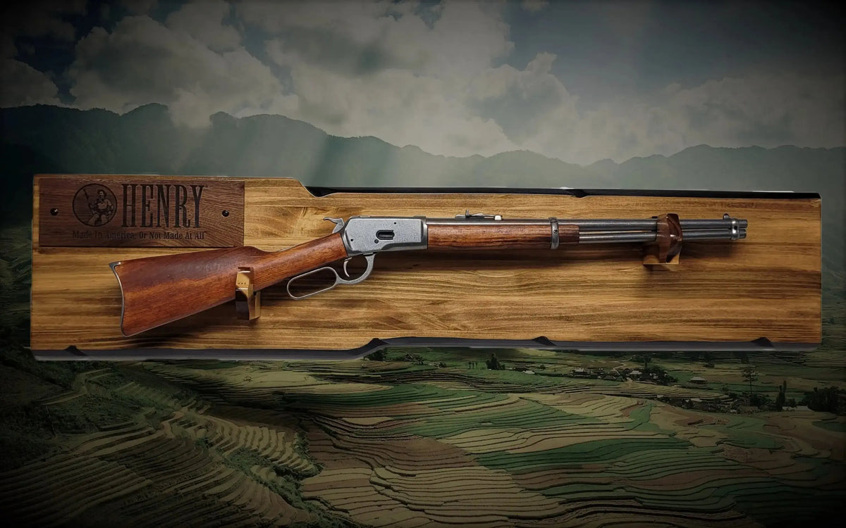 Walker Wood Gifts Gun Display Rustic Lever Action Rifle Display | Handcrafted Rustic Faux Live Edge Knotty Pine Gun Rack Wall Mount Henry Decor Gift