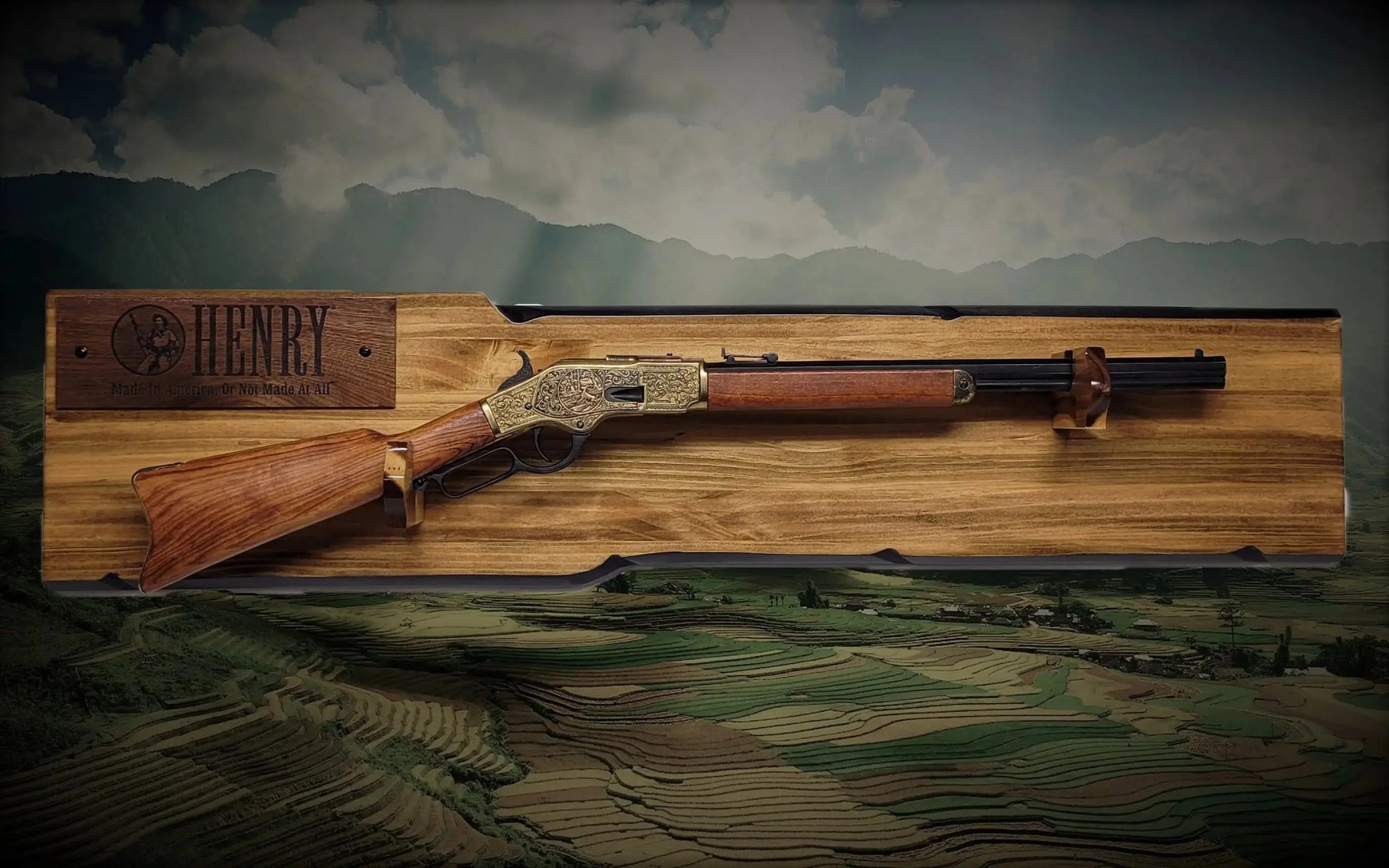 Walker Wood Gifts Gun Display Rustic Lever Action Rifle Display | Handcrafted Rustic Faux Live Edge Knotty Pine Gun Rack Wall Mount Henry Decor Gift