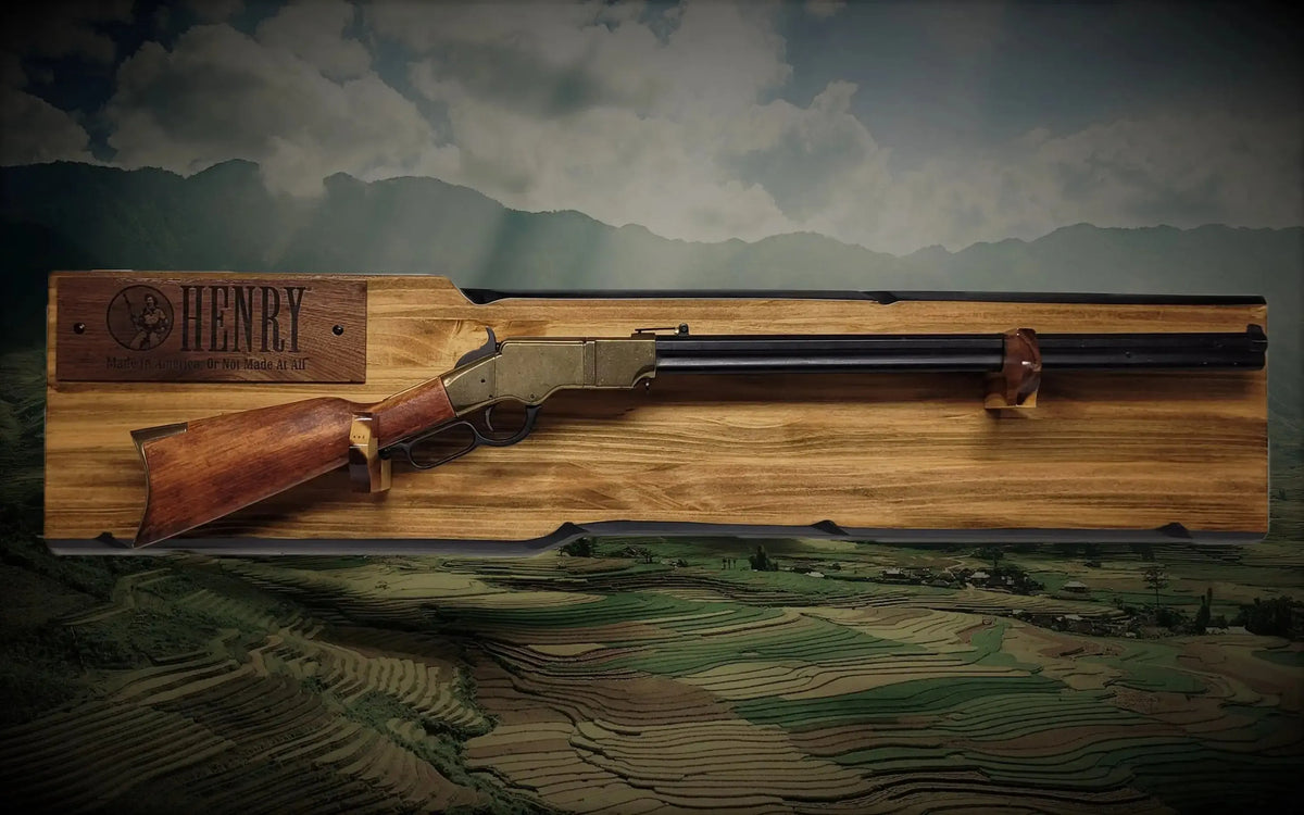 Walker Wood Gifts Gun Display Rustic Lever Action Rifle Display | Handcrafted Rustic Faux Live Edge Knotty Pine Gun Rack Wall Mount Henry Decor Gift