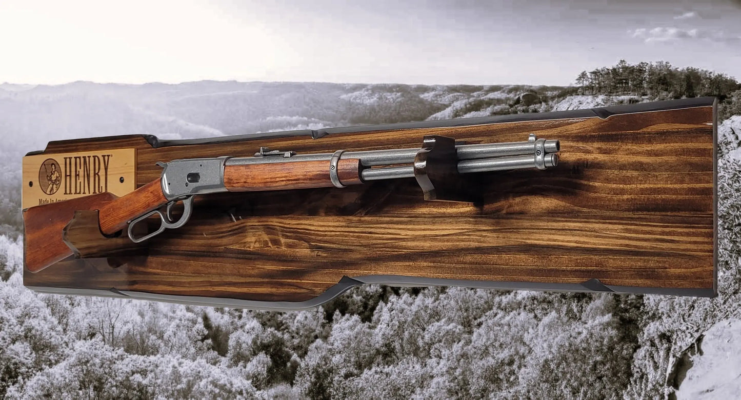 Walker Wood Gifts Gun Display Rustic Lever Action Rifle Display | Handcrafted Rustic Faux Live Edge Knotty Pine Gun Rack Wall Mount Henry Winchester Decor Gift