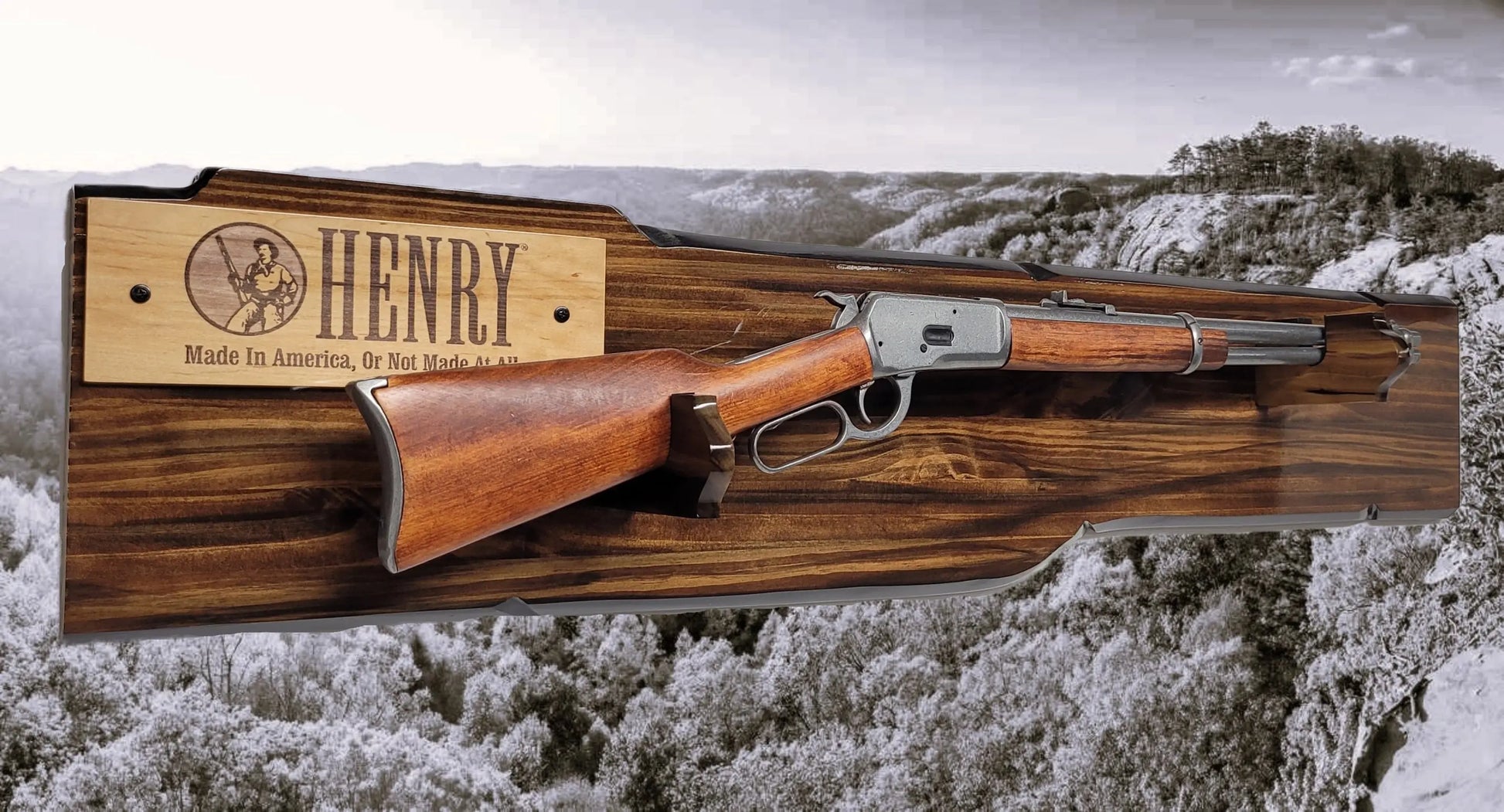 Walker Wood Gifts Gun Display Rustic Lever Action Rifle Display | Handcrafted Rustic Faux Live Edge Knotty Pine Gun Rack Wall Mount Henry Winchester Decor Gift