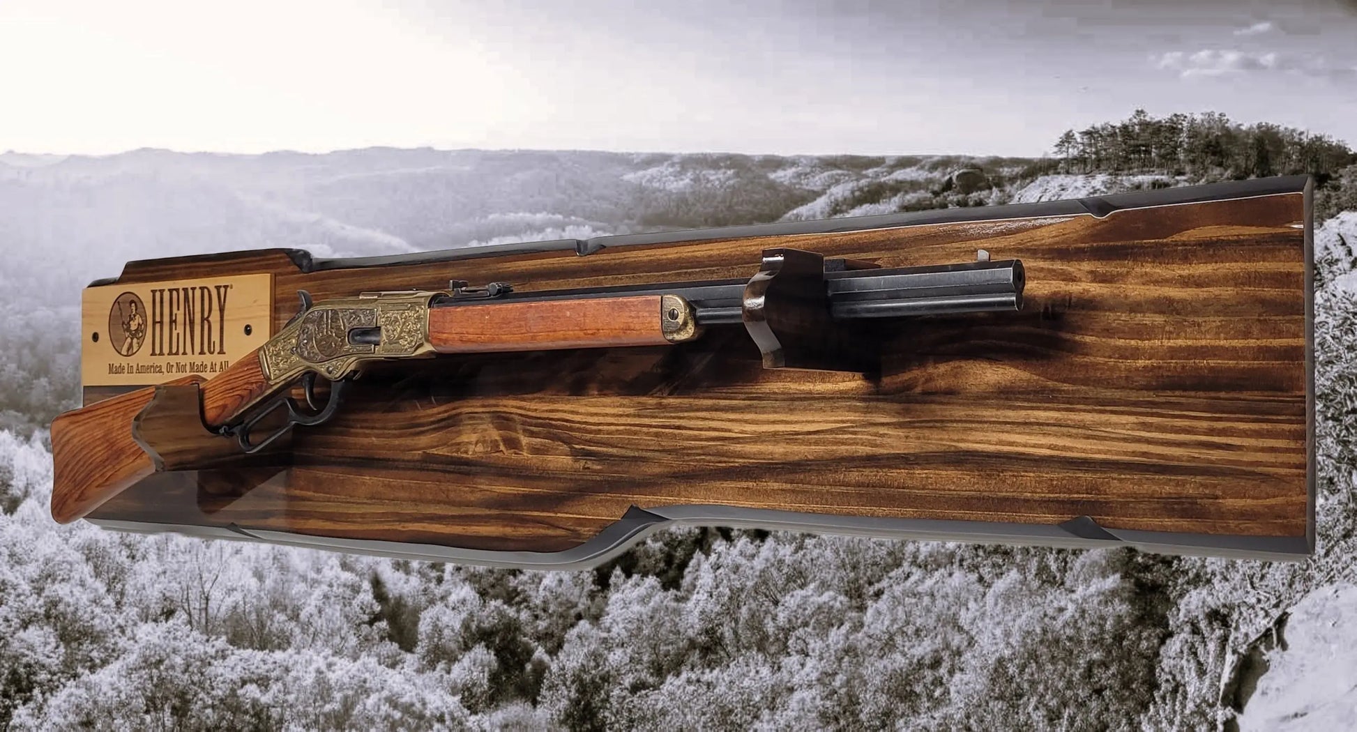 Walker Wood Gifts Gun Display Rustic Lever Action Rifle Display | Handcrafted Rustic Faux Live Edge Knotty Pine Gun Rack Wall Mount Henry Winchester Decor Gift