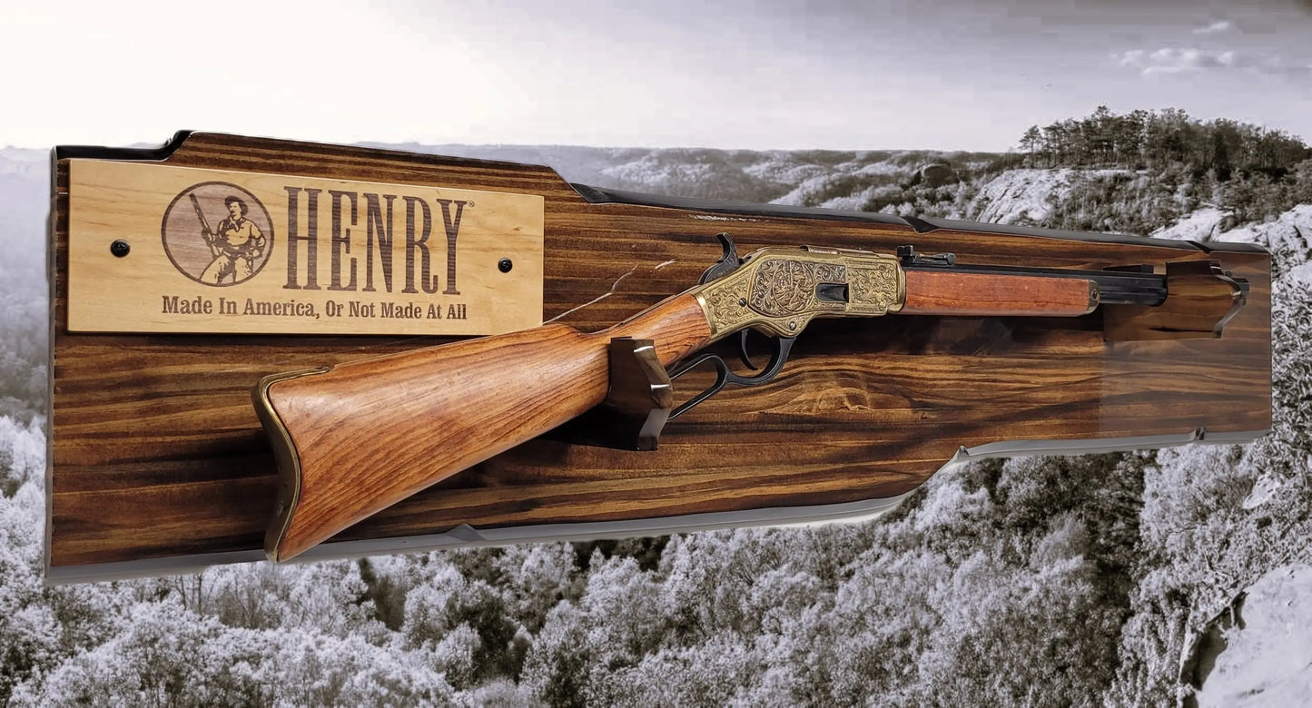 Walker Wood Gifts Gun Display Rustic Lever Action Rifle Display | Handcrafted Rustic Faux Live Edge Knotty Pine Gun Rack Wall Mount Henry Winchester Decor Gift