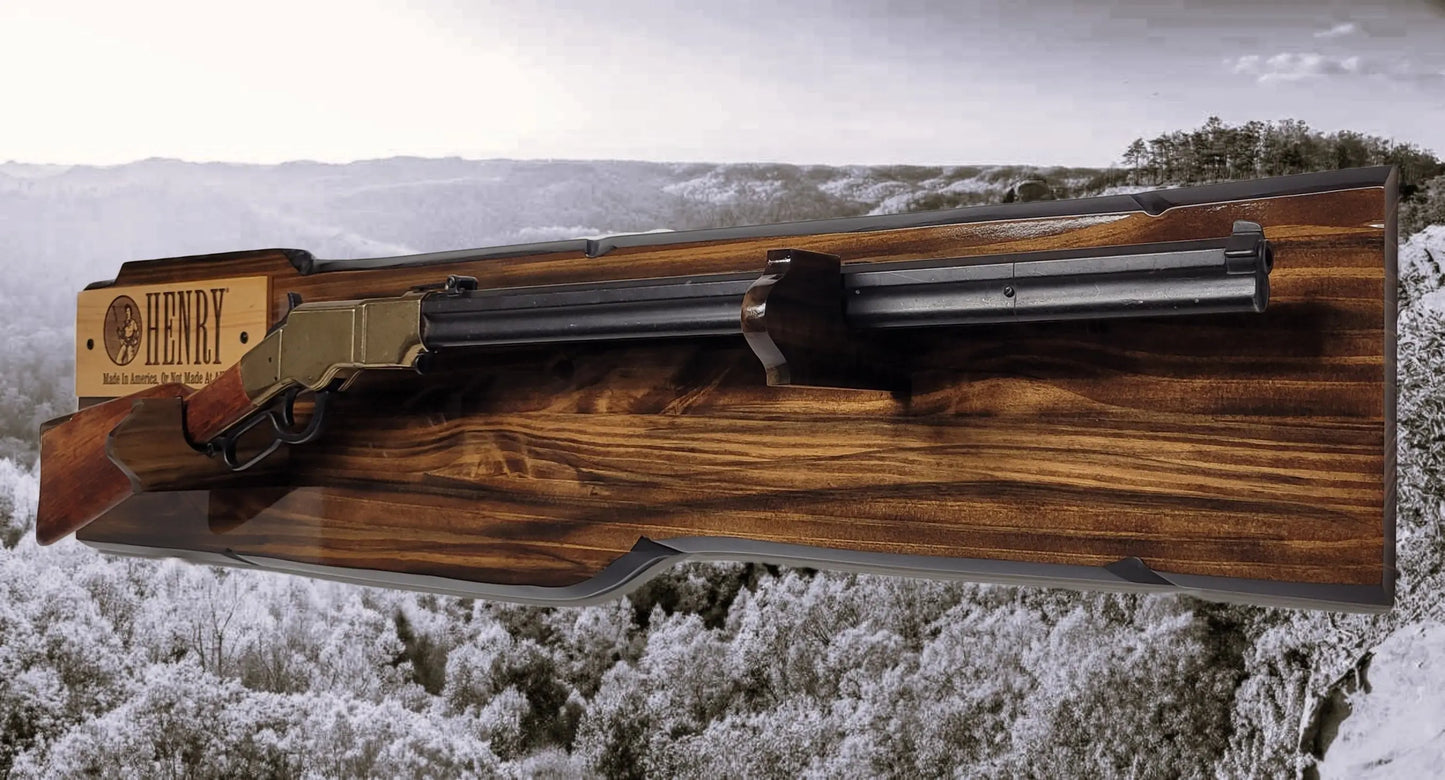 Walker Wood Gifts Gun Display Rustic Lever Action Rifle Display | Handcrafted Rustic Faux Live Edge Knotty Pine Gun Rack Wall Mount Henry Winchester Decor Gift