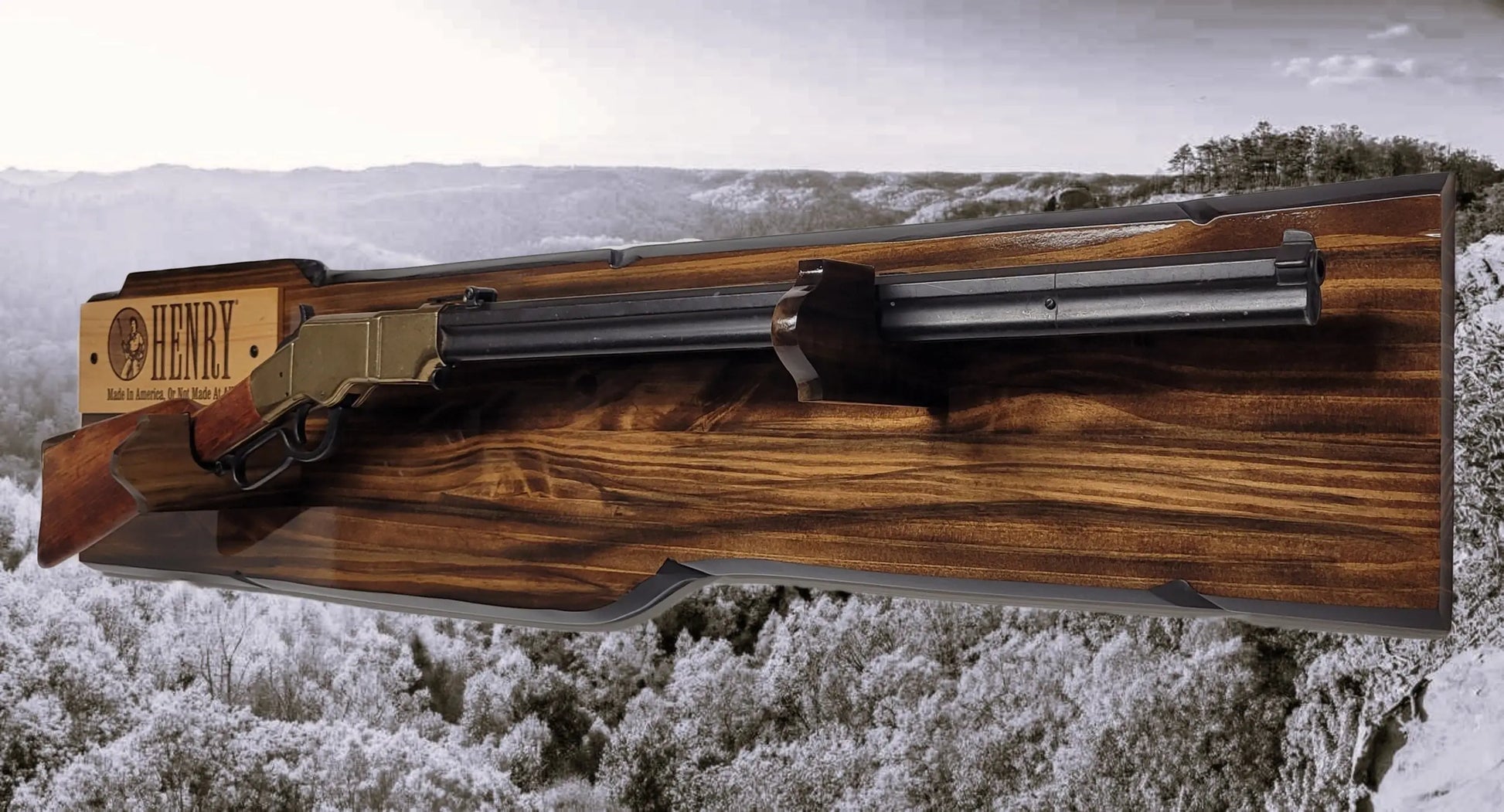 Walker Wood Gifts Gun Display Rustic Lever Action Rifle Display | Handcrafted Rustic Faux Live Edge Knotty Pine Gun Rack Wall Mount Henry Winchester Decor Gift