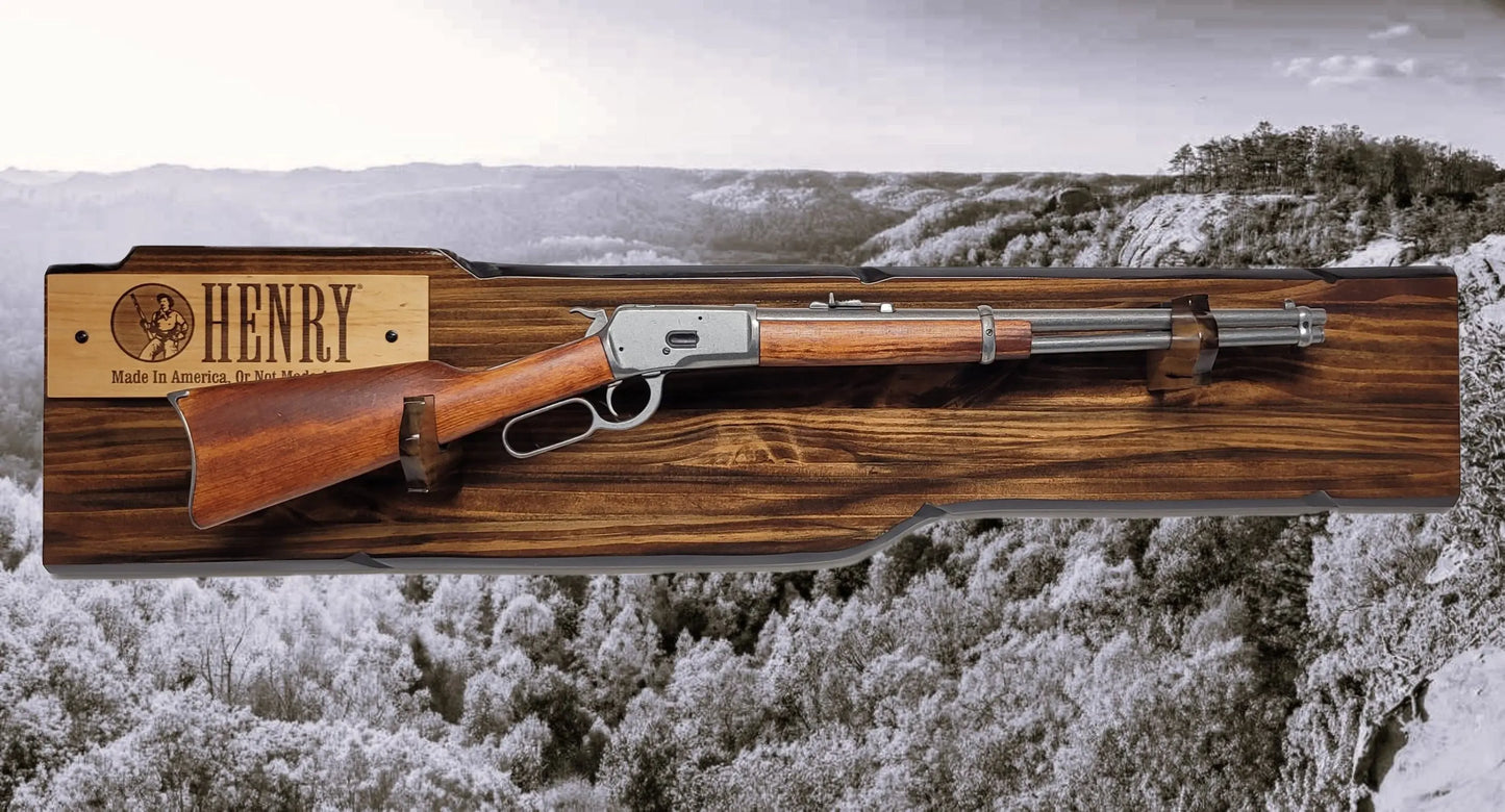 Walker Wood Gifts Gun Display Rustic Lever Action Rifle Display | Handcrafted Rustic Faux Live Edge Knotty Pine Gun Rack Wall Mount Henry Winchester Decor Gift