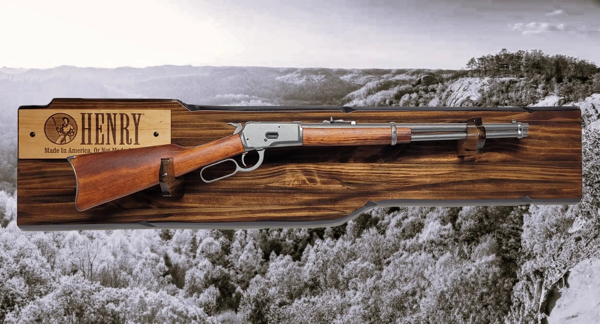 Walker Wood Gifts Gun Display Rustic Lever Action Rifle Display | Handcrafted Rustic Faux Live Edge Knotty Pine Gun Rack Wall Mount Henry Winchester Decor Gift