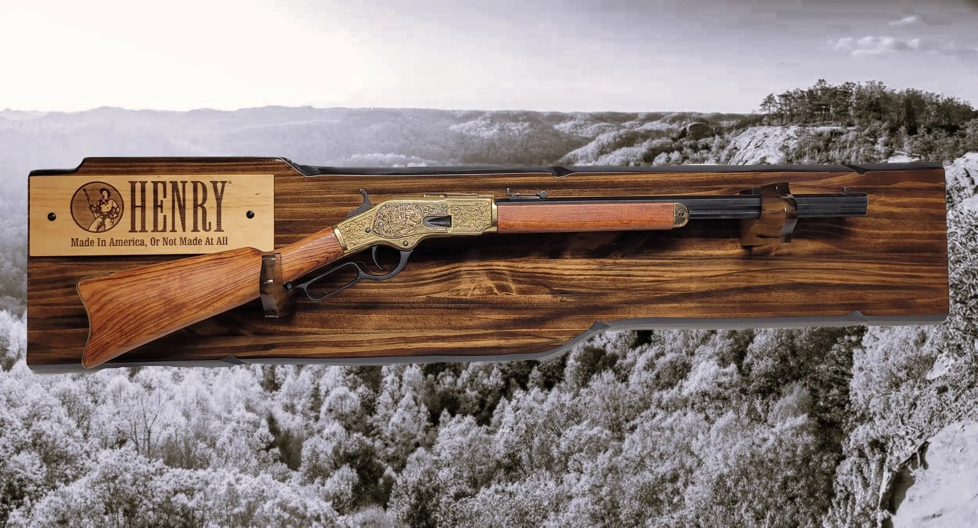 Walker Wood Gifts Gun Display Rustic Lever Action Rifle Display | Handcrafted Rustic Faux Live Edge Knotty Pine Gun Rack Wall Mount Henry Winchester Decor Gift