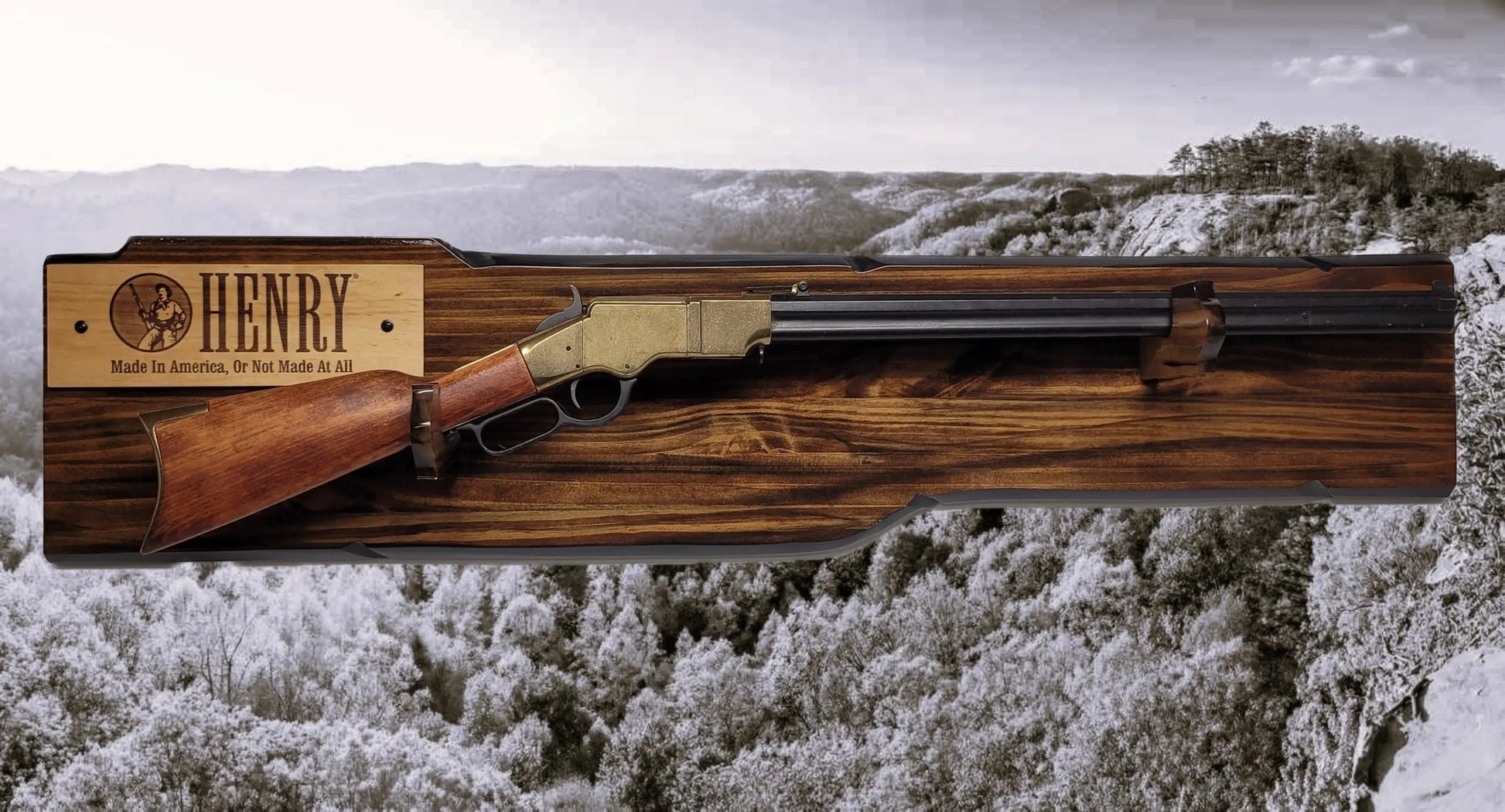 Walker Wood Gifts Gun Display Rustic Lever Action Rifle Display | Handcrafted Rustic Faux Live Edge Knotty Pine Gun Rack Wall Mount Henry Winchester Decor Gift