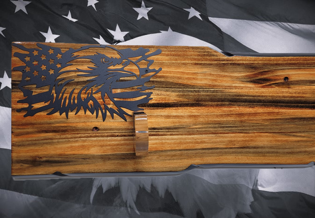 Walker Wood Gifts Gun Display Rustic Lever Action Wall Rifle Display Black Eagle Knotty Pine Faux Live Edge