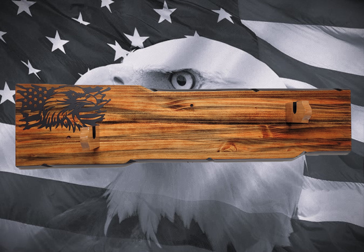 Walker Wood Gifts Gun Display Rustic Lever Action Wall Rifle Display Black Eagle Knotty Pine Faux Live Edge