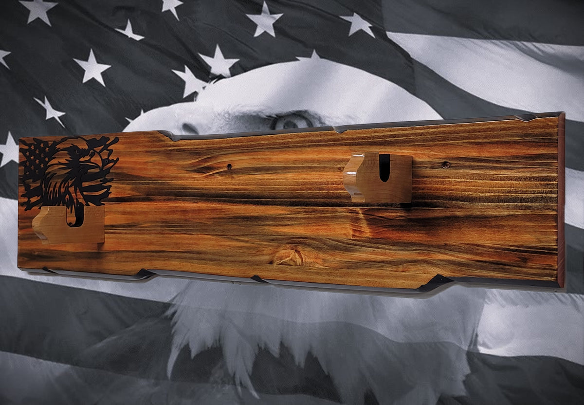Walker Wood Gifts Gun Display Rustic Lever Action Wall Rifle Display Black Eagle Knotty Pine Faux Live Edge